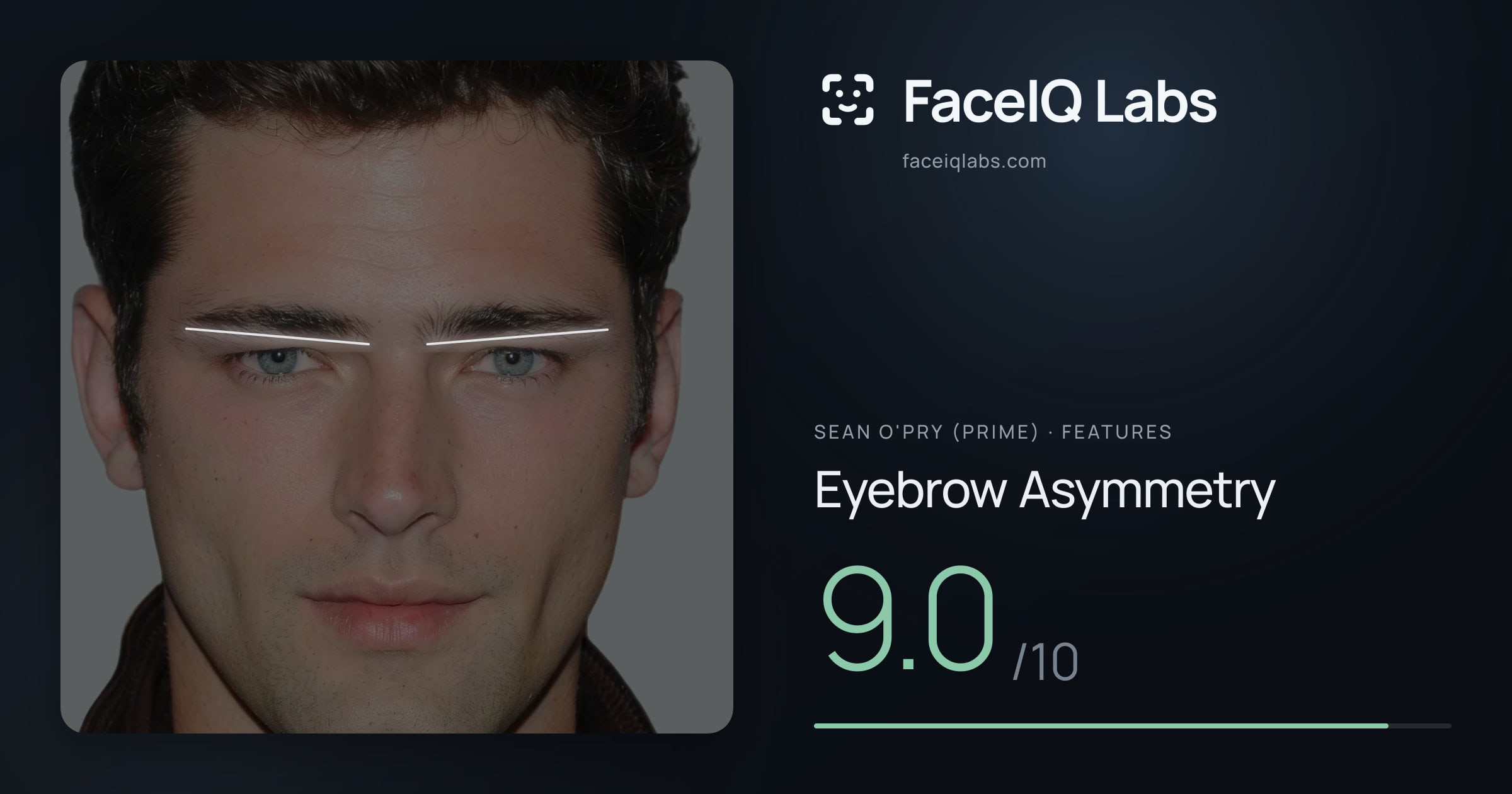 Sean O'Pry (Prime) Eyebrow Asymmetry: 9.0/10, drawn on the photo