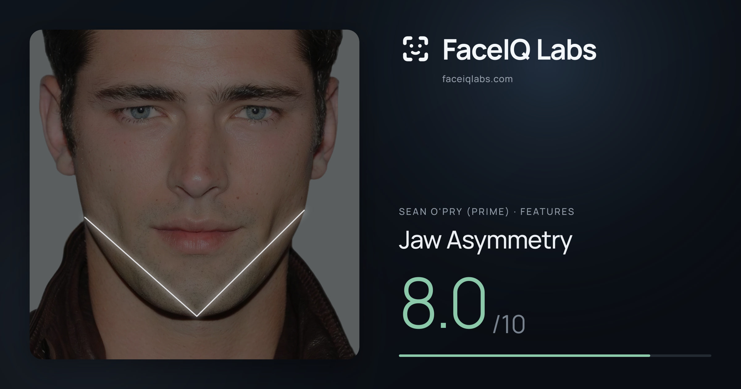 Sean O'Pry (Prime) Jaw Asymmetry: 8.0/10, drawn on the photo