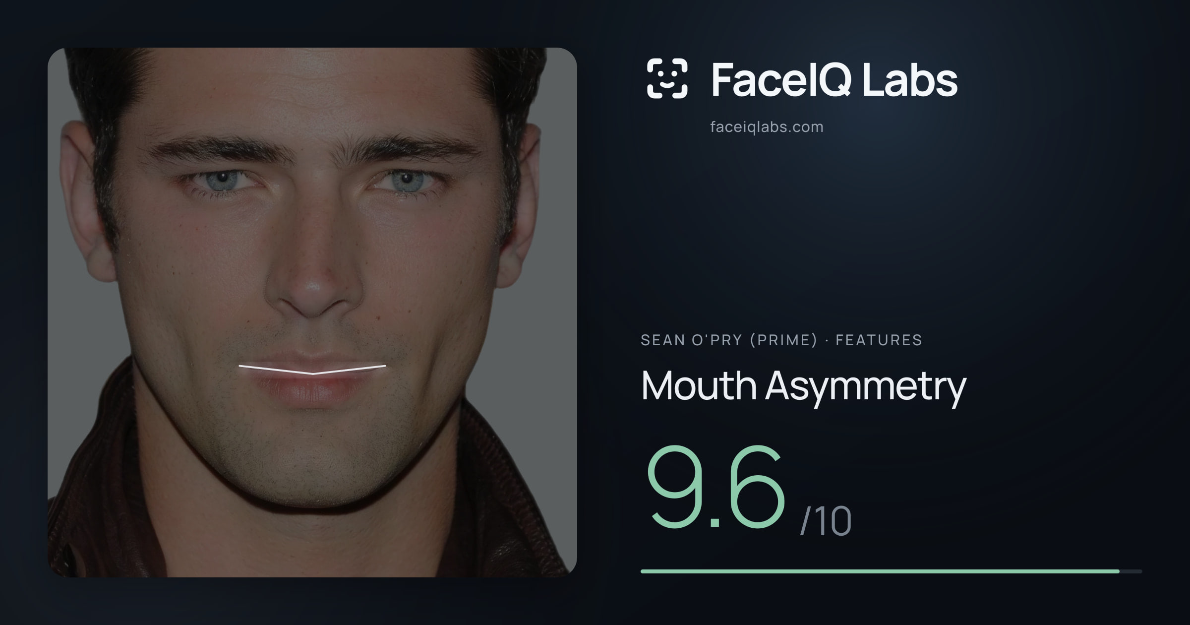 Sean O'Pry (Prime) Mouth Asymmetry: 9.6/10, drawn on the photo