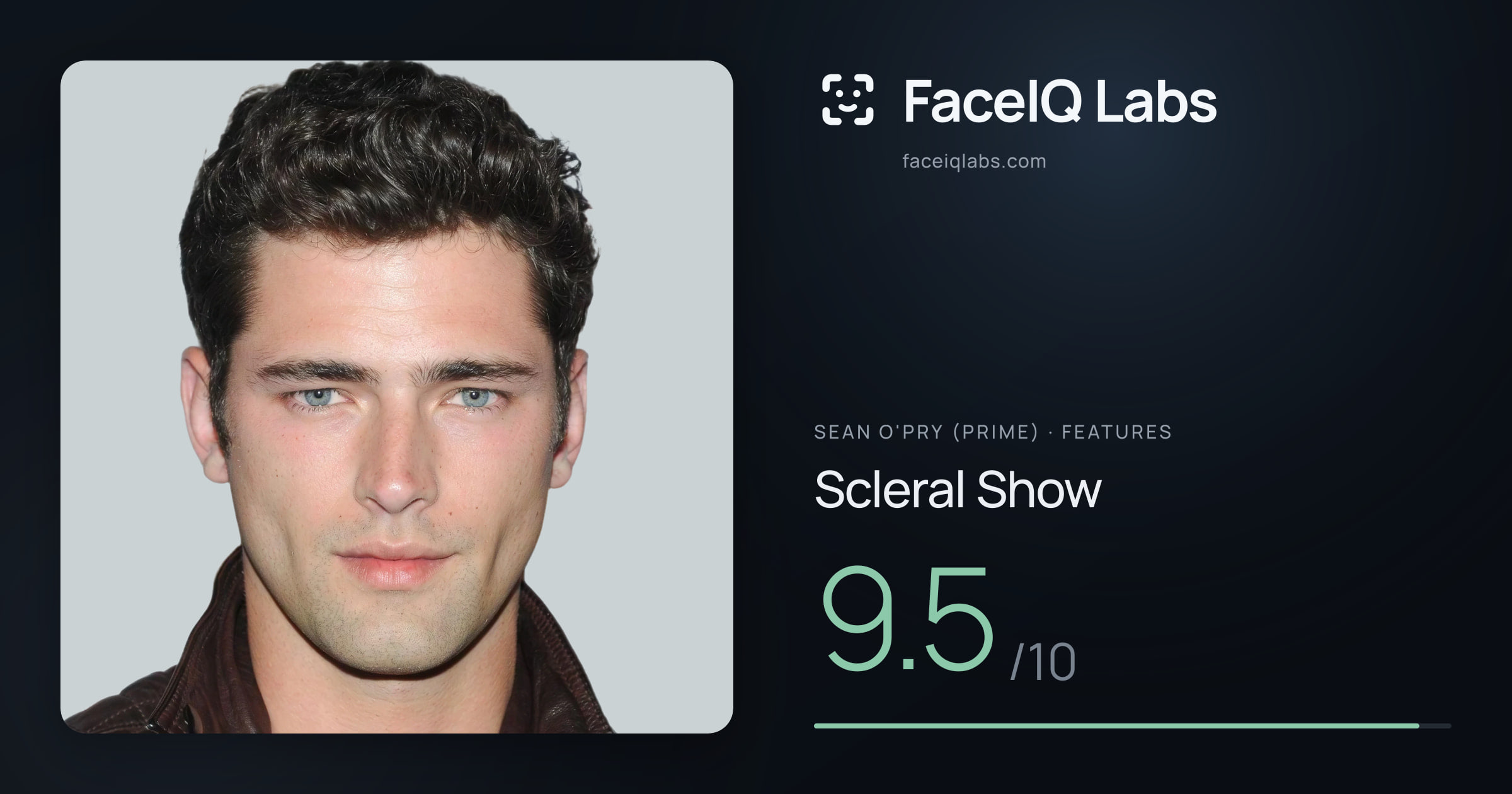 Sean O'Pry (Prime) Scleral Show: 9.5/10, drawn on the photo