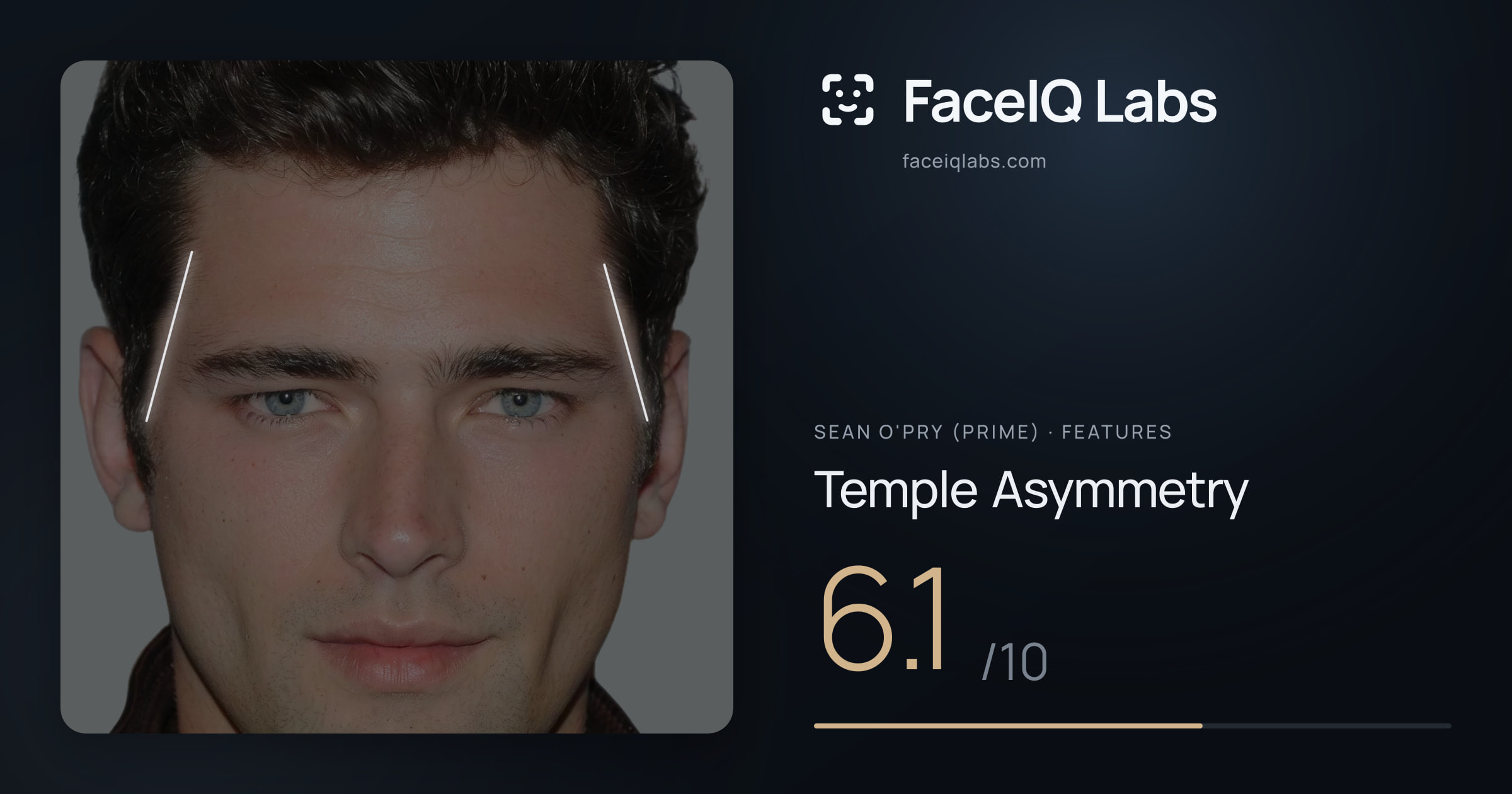 Sean O'Pry (Prime) Temple Asymmetry: 6.1/10, drawn on the photo