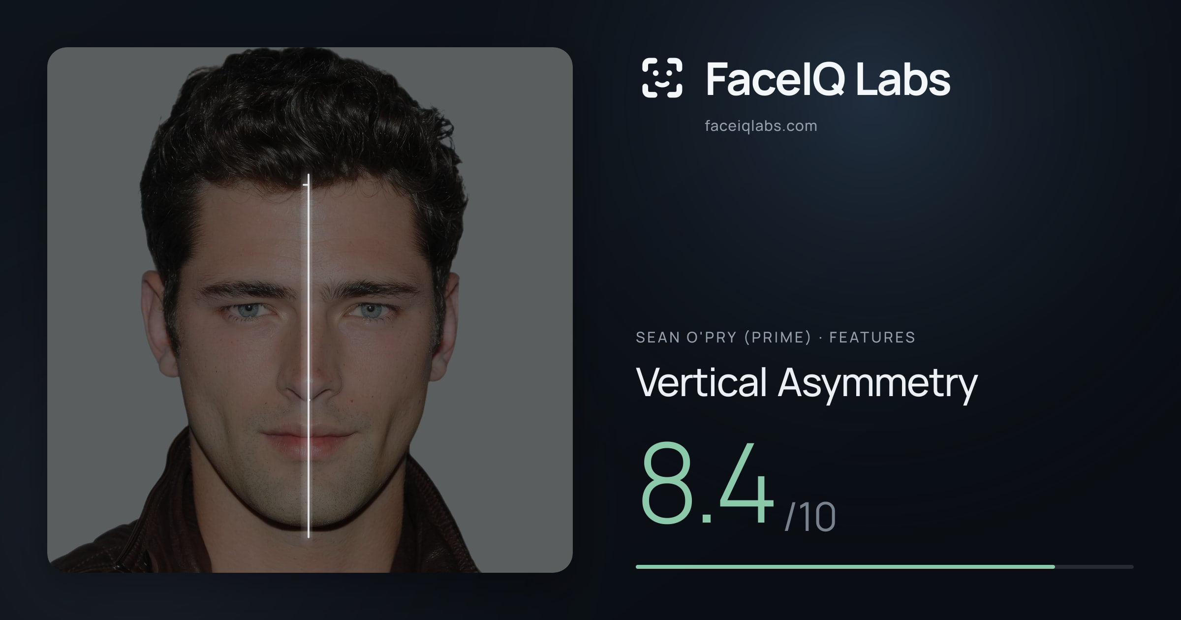 Sean O'Pry (Prime) Vertical Asymmetry: 8.4/10, drawn on the photo