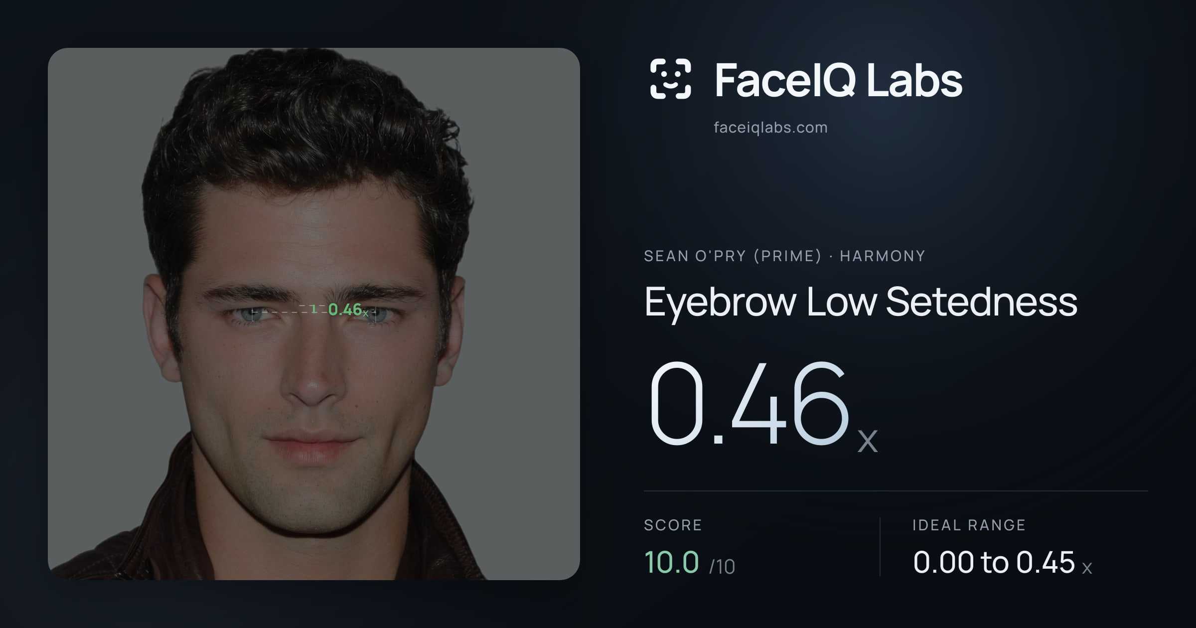 Sean O'Pry (Prime) Eyebrow Low Setedness: 0.46x, drawn on the photo