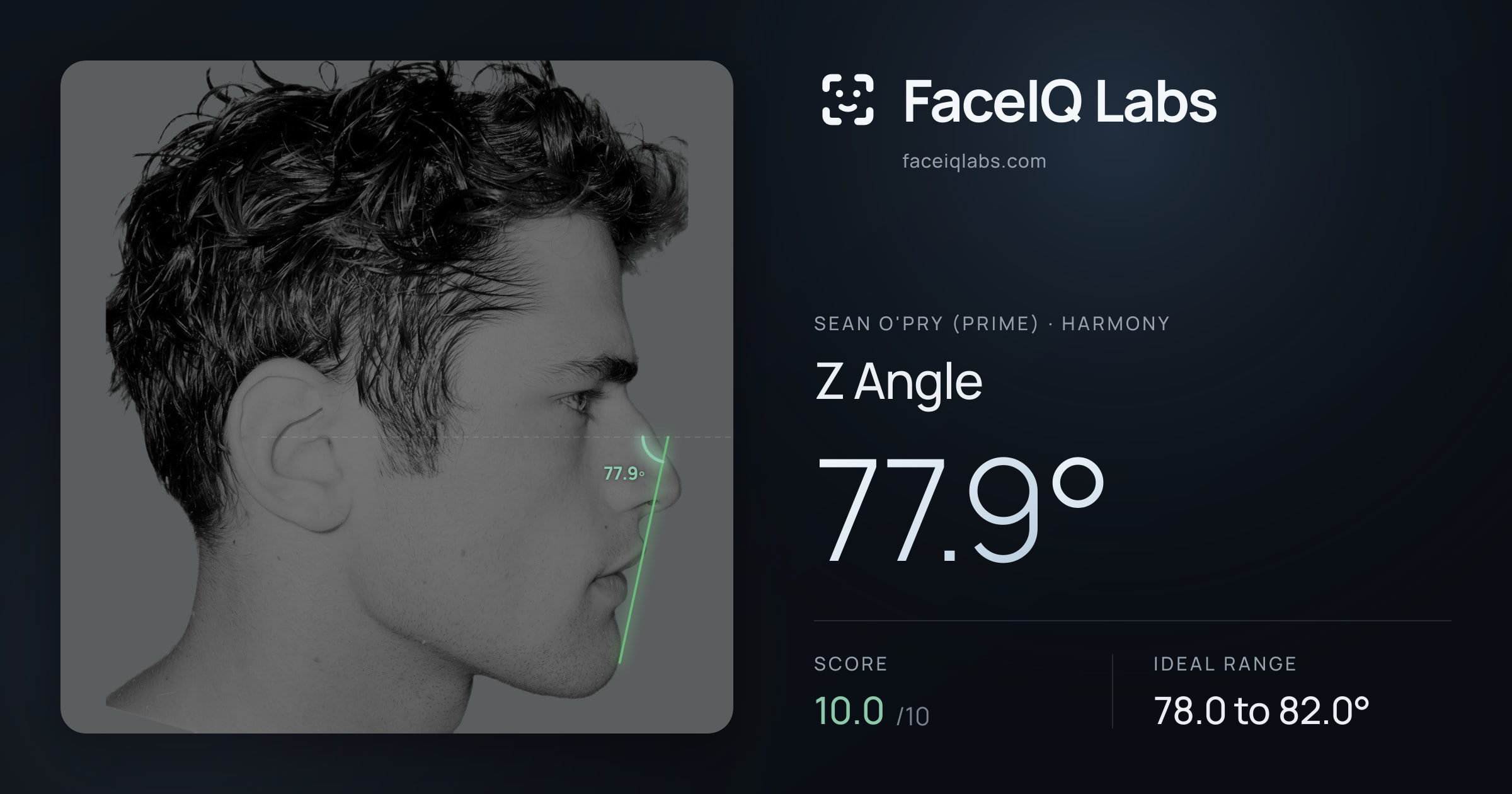 Sean O'Pry (Prime) Z Angle: 77.9°, drawn on the photo
