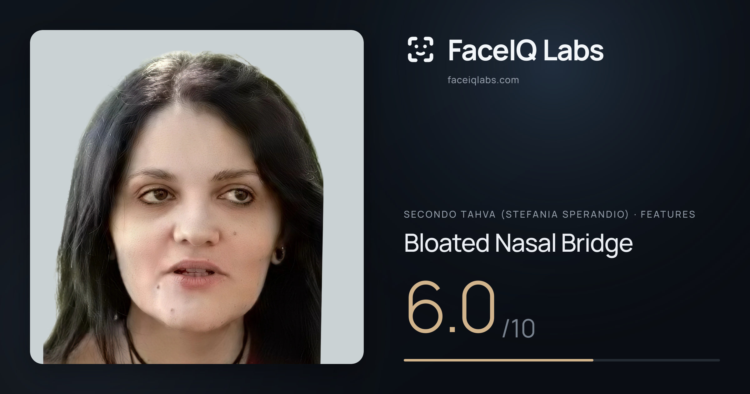 Secondo Tahva (Stefania Sperandio) Bloated Nasal Bridge: 6.0/10, drawn on the photo