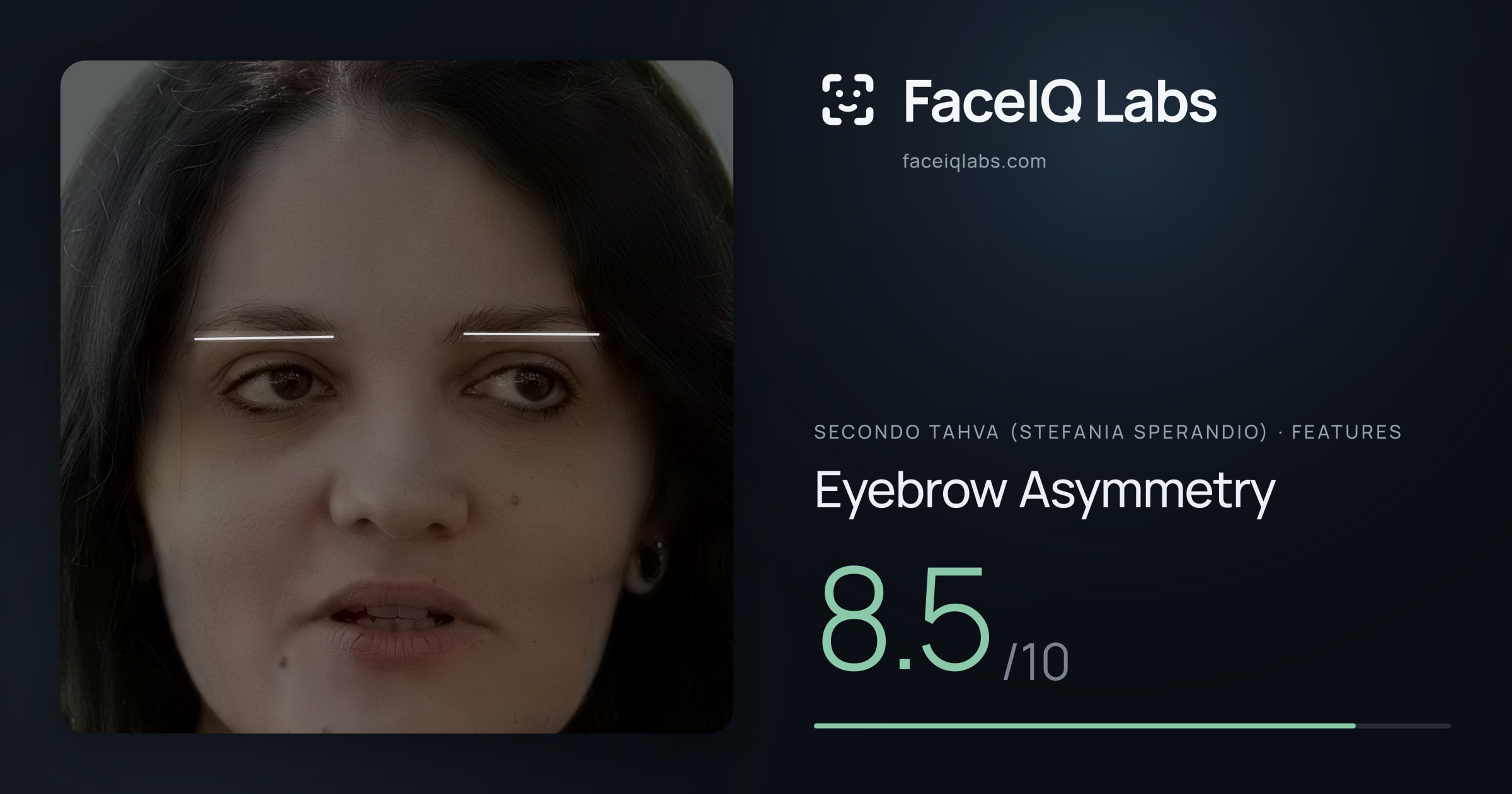 Secondo Tahva (Stefania Sperandio) Eyebrow Asymmetry: 8.5/10, drawn on the photo