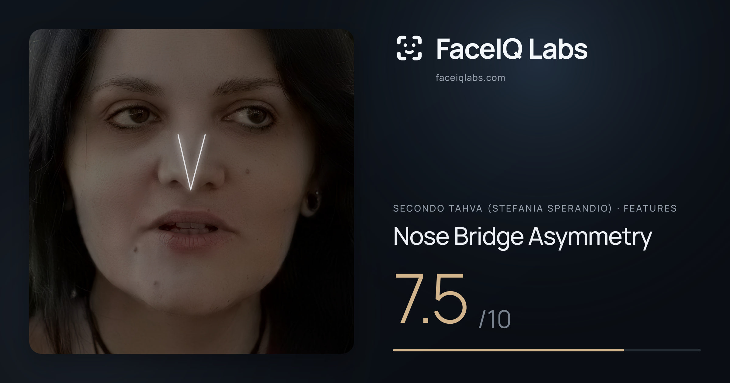 Secondo Tahva (Stefania Sperandio) Nose Bridge Asymmetry: 7.5/10, drawn on the photo