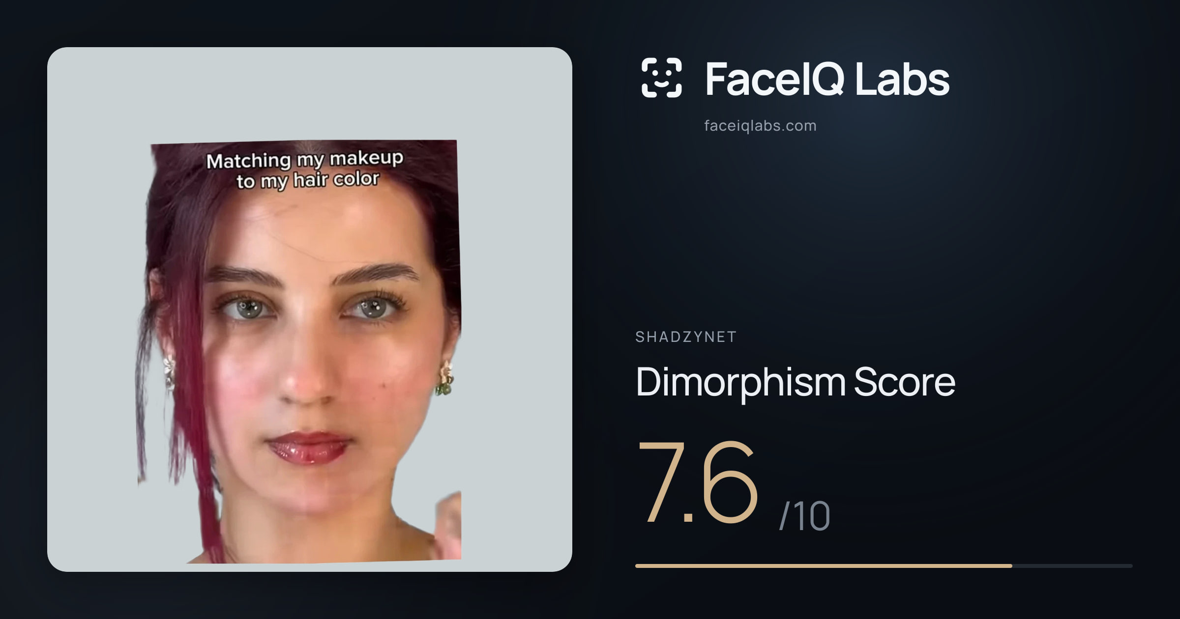 Shadzynet Dimorphism: 7.6/10, with each assessment drawn on the photo
