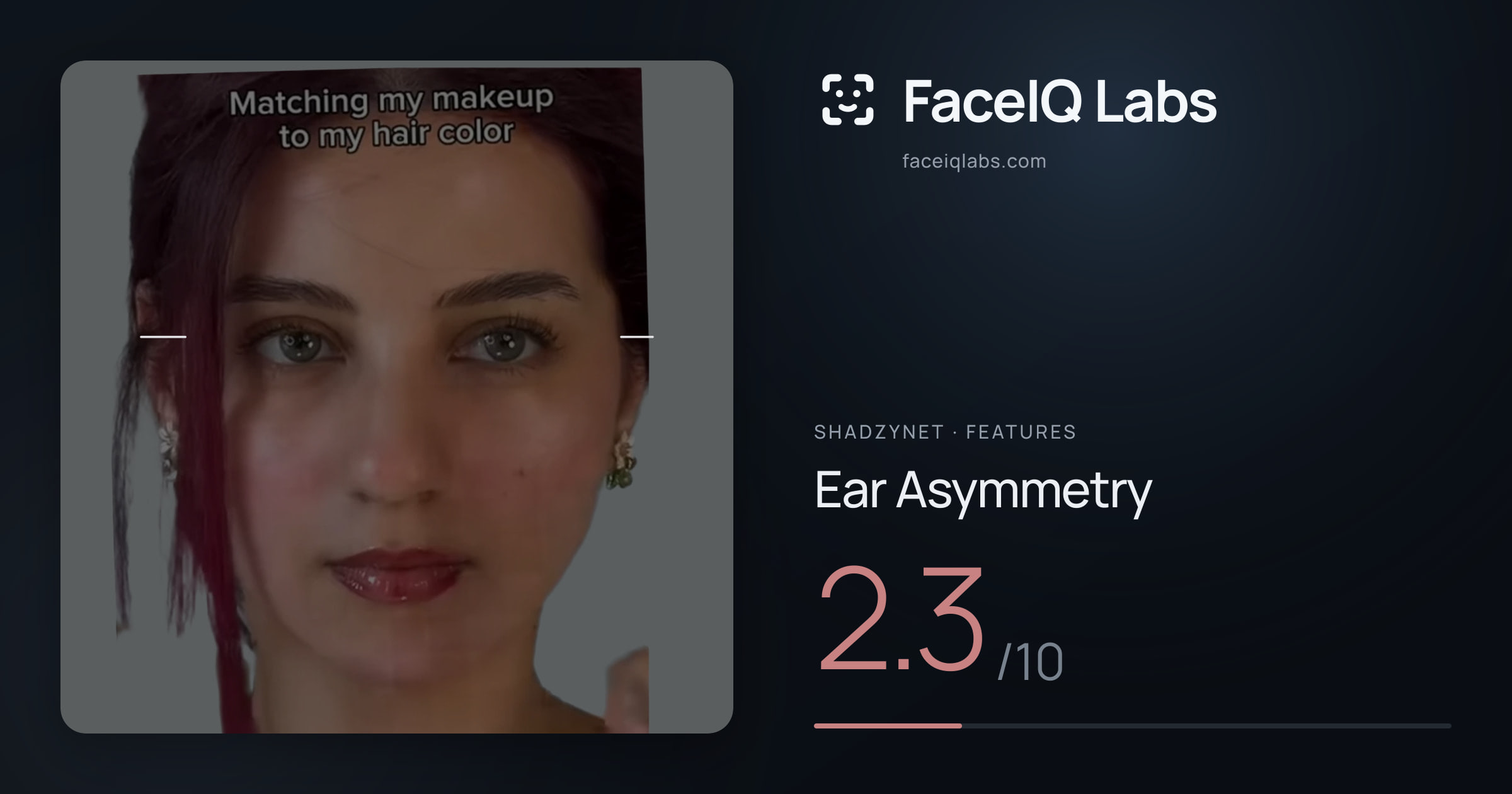 Shadzynet Ear Asymmetry: 2.3/10, drawn on the photo