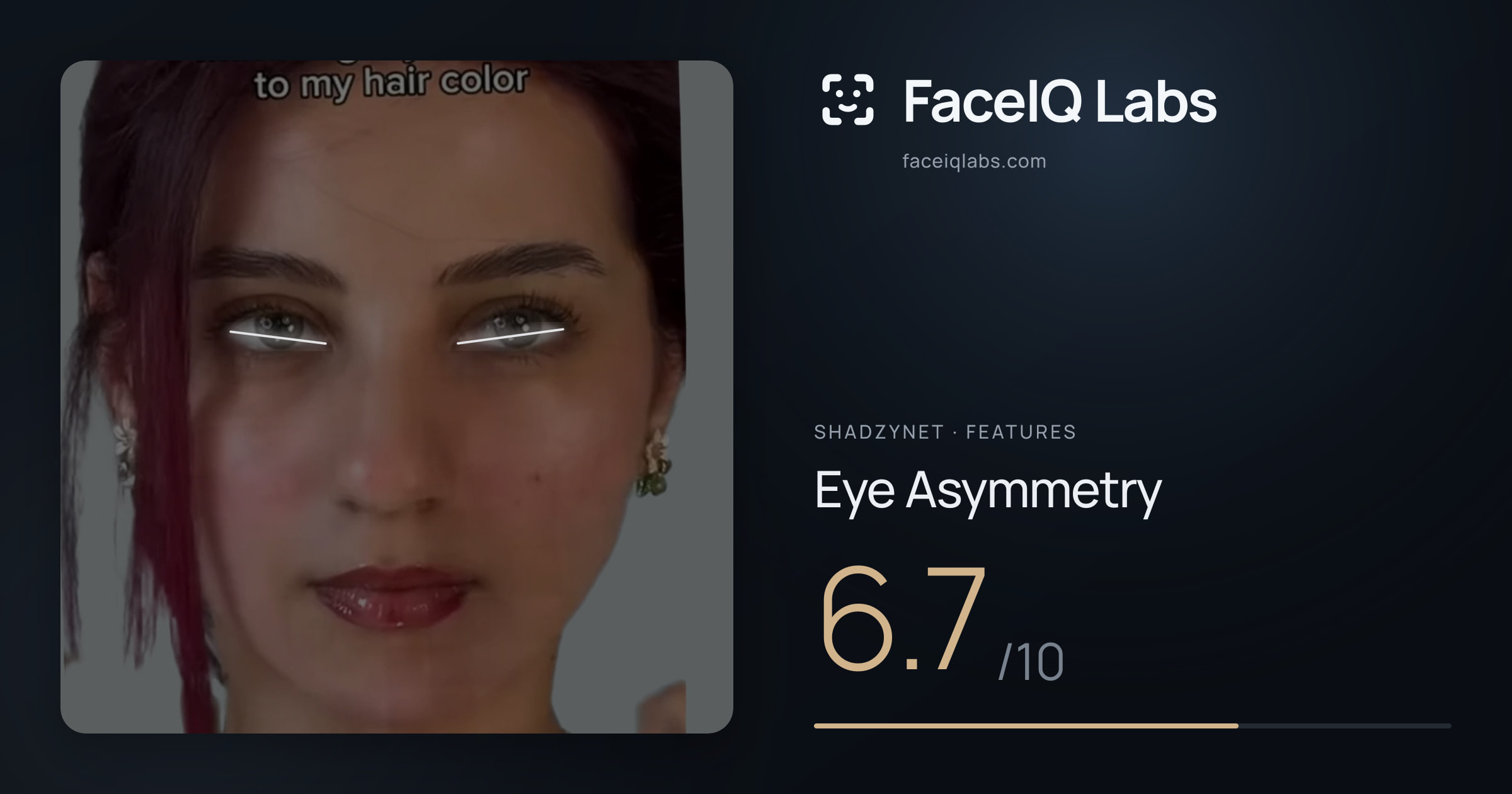 Shadzynet Eye Asymmetry: 6.7/10, drawn on the photo