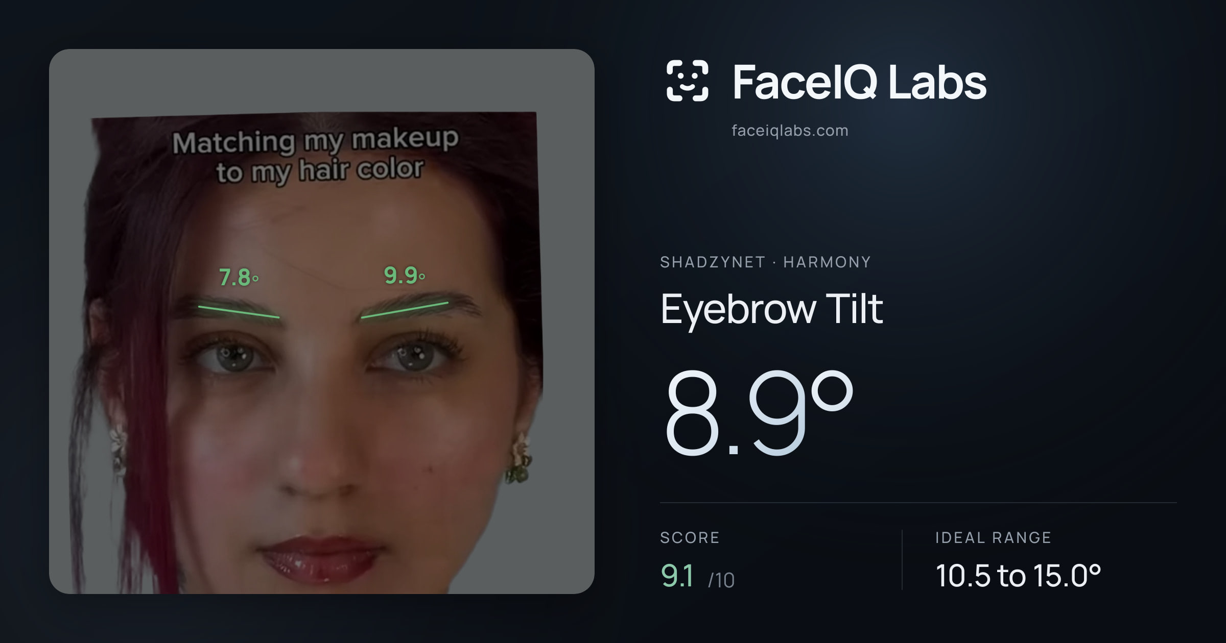 Shadzynet Eyebrow Tilt: 8.9°, drawn on the photo