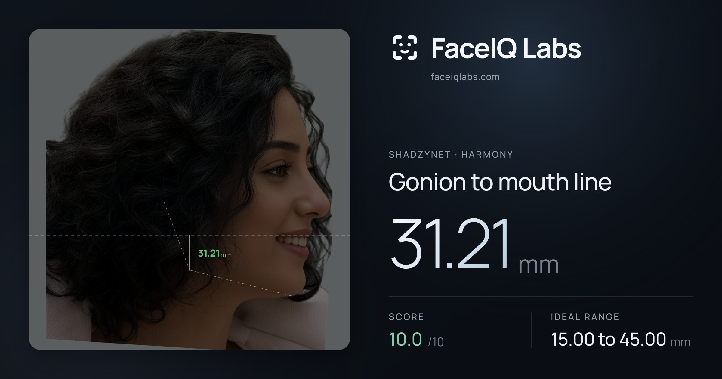 Shadzynet Gonion to mouth line: 31.21mm, drawn on the photo