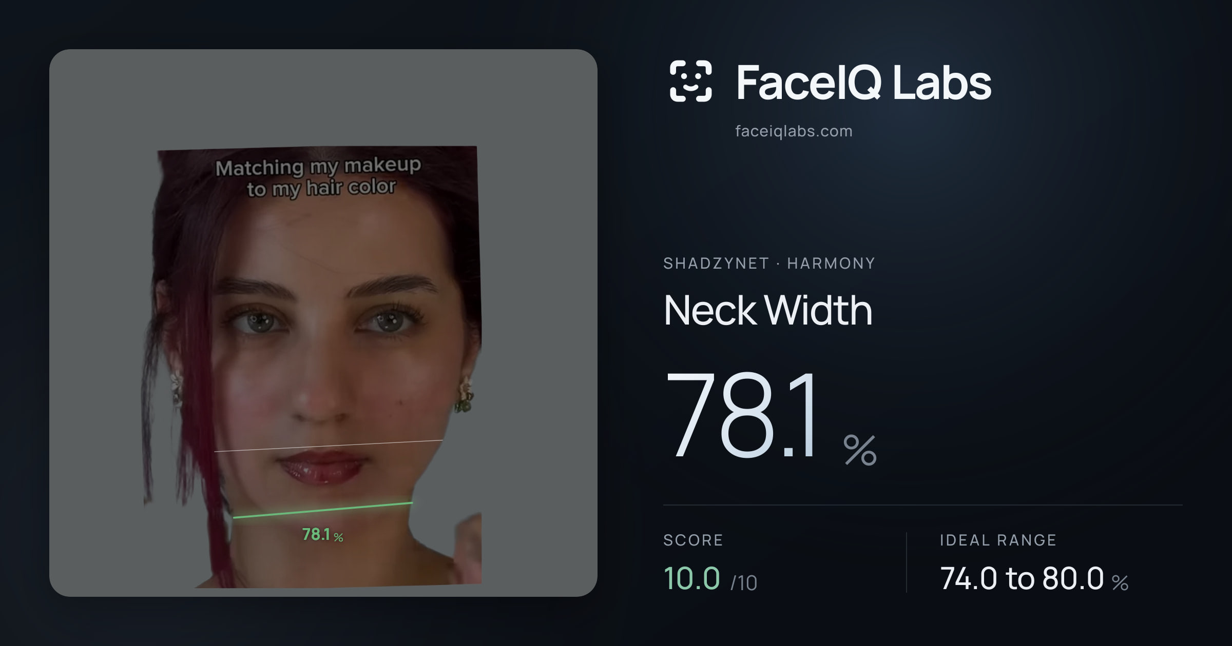 Shadzynet Neck Width: 78.1%, drawn on the photo