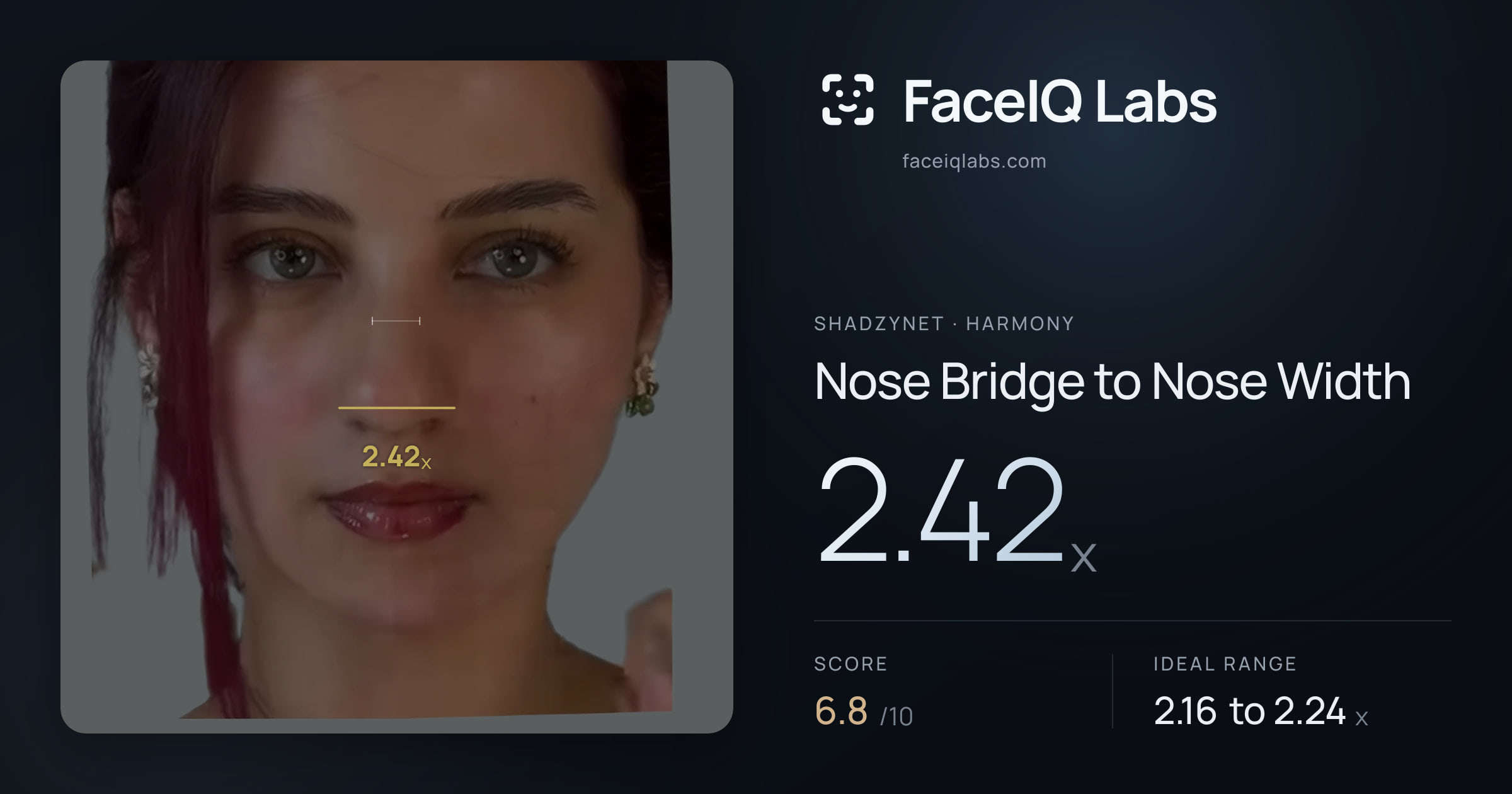 Shadzynet Nose Bridge to Nose Width: 2.42x, drawn on the photo