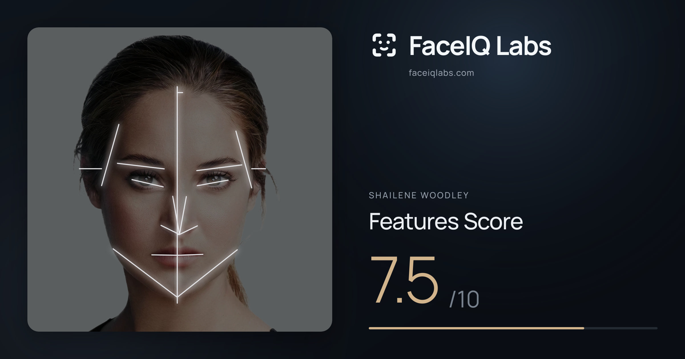 Shailene Woodley Features: 7.5/10, with each assessment drawn on the photo