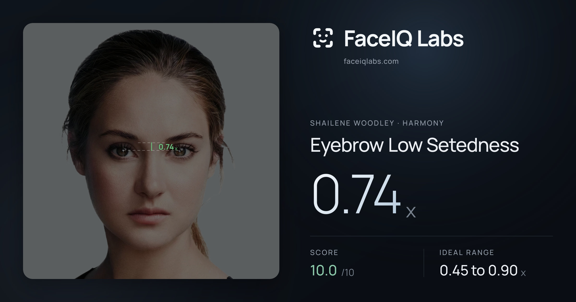 Shailene Woodley Eyebrow Low Setedness: 0.74x, drawn on the photo