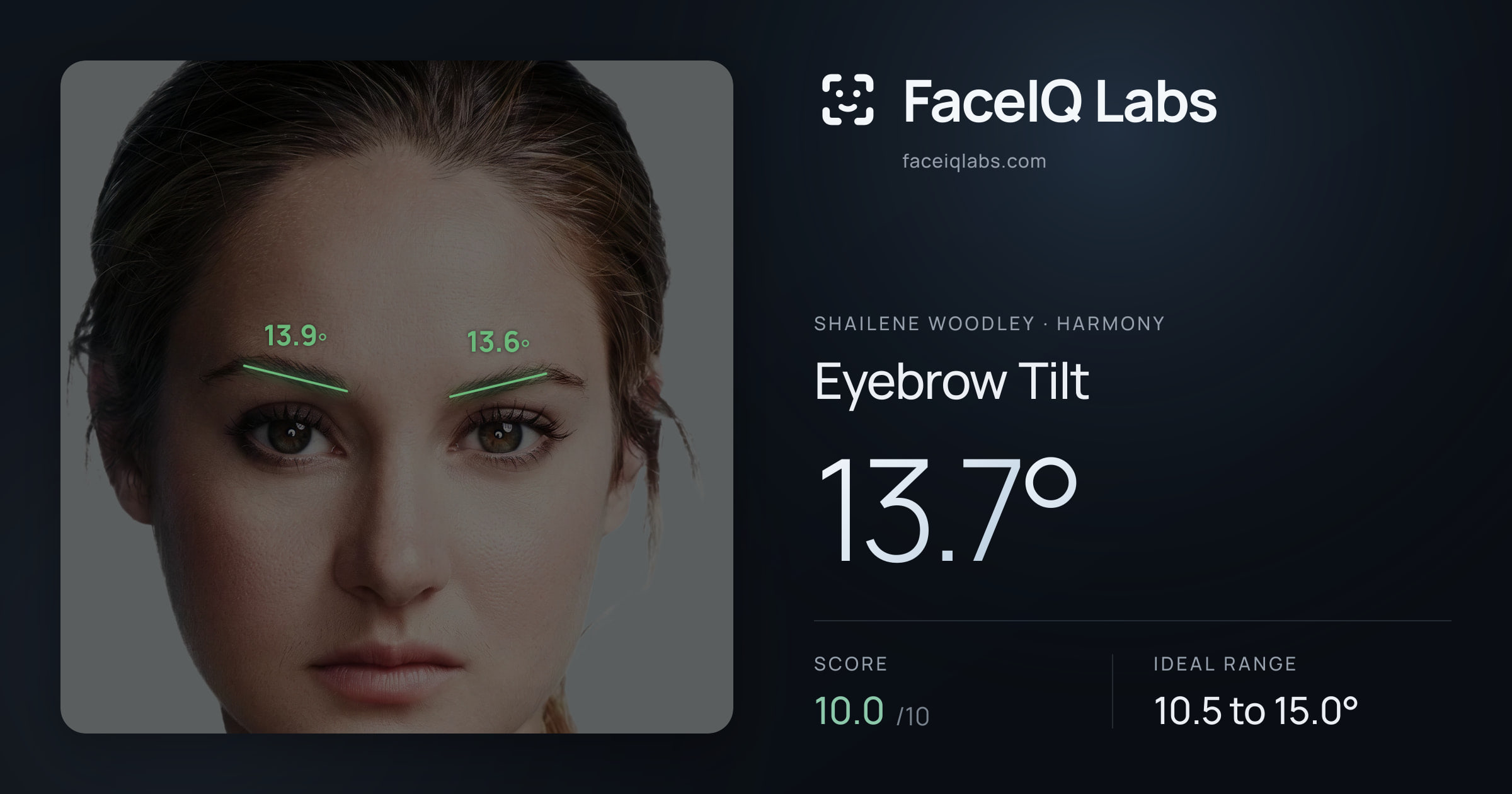 Shailene Woodley Eyebrow Tilt: 13.7°, drawn on the photo