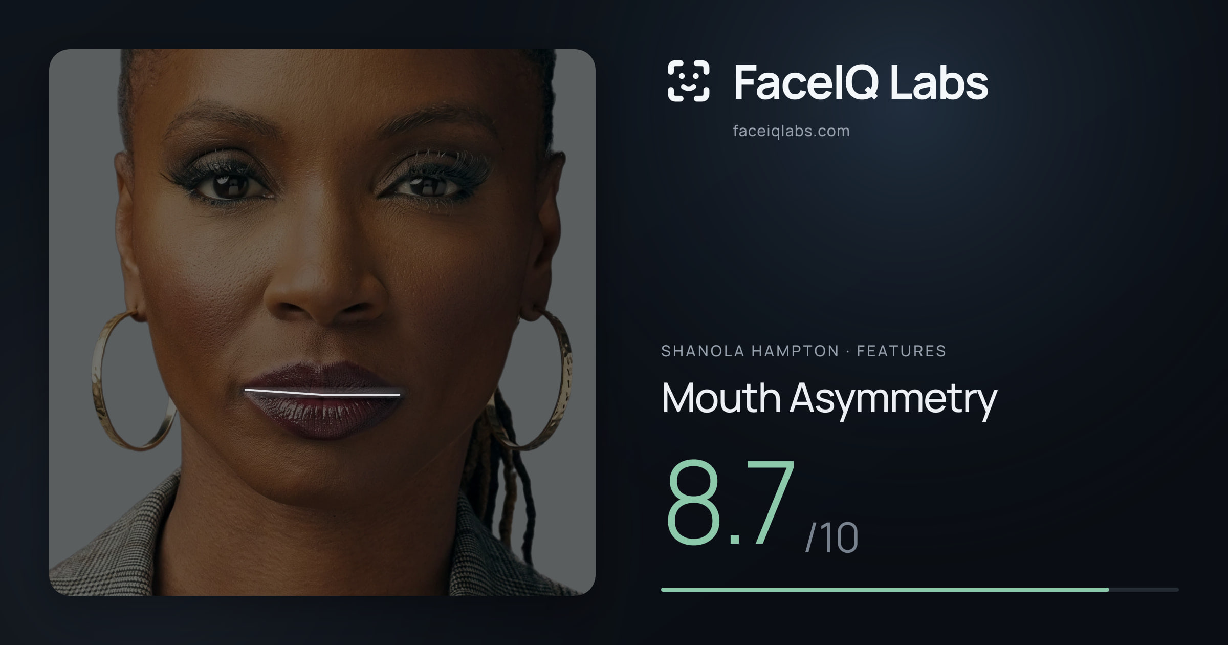 Shanola Hampton Mouth Asymmetry: 8.7/10, drawn on the photo