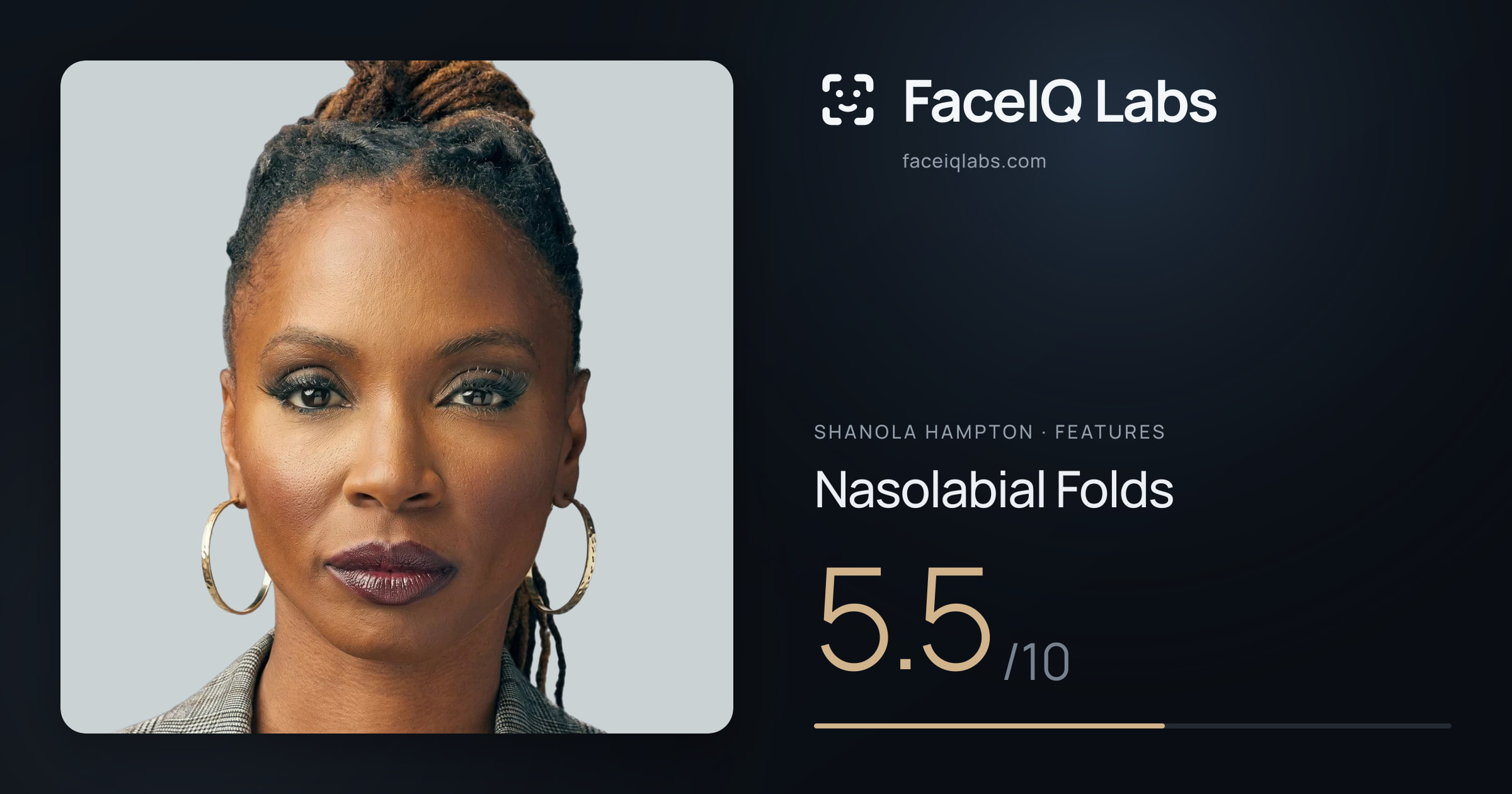 Shanola Hampton Nasolabial Folds: 5.5/10, drawn on the photo