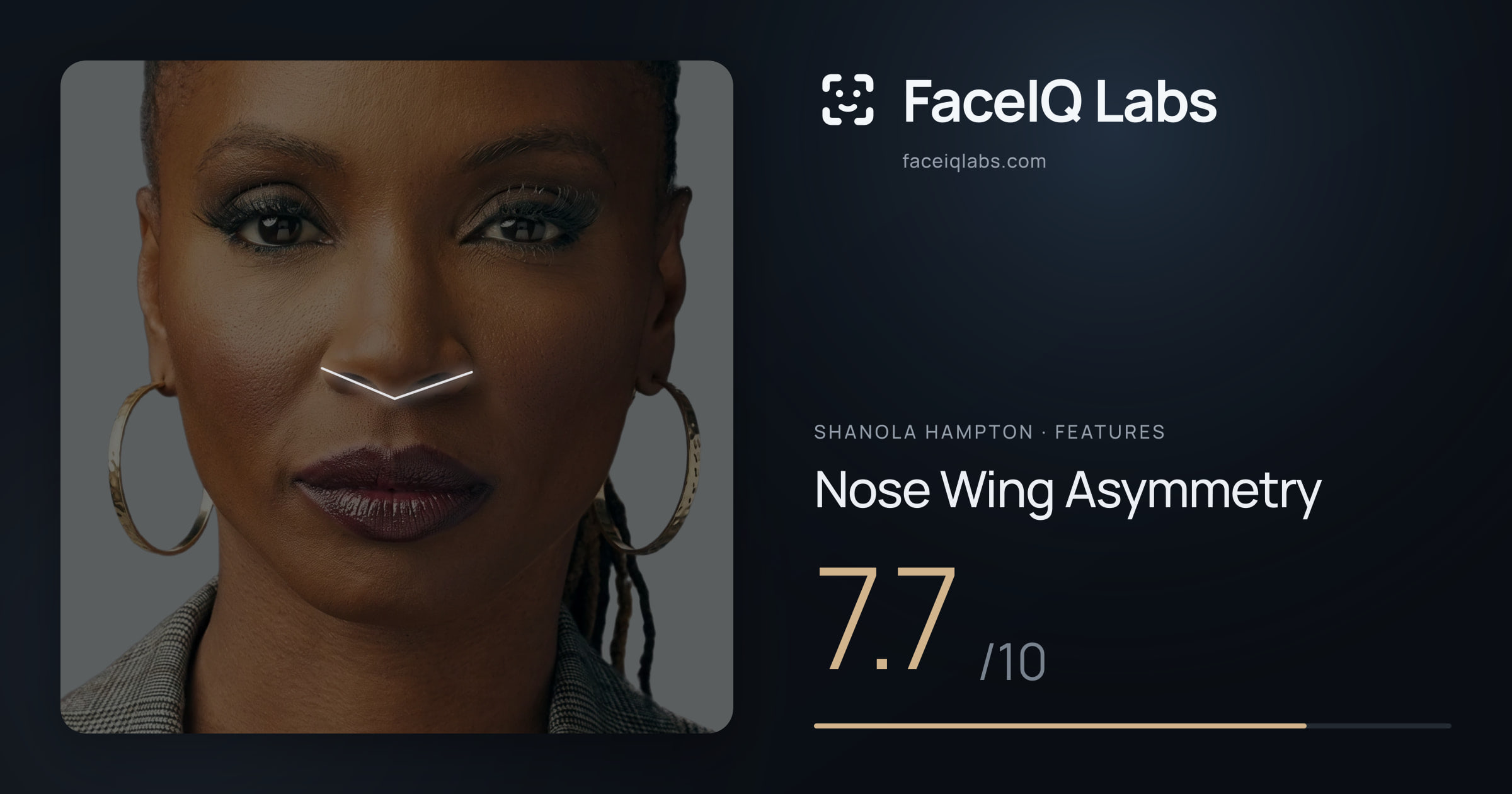 Shanola Hampton Nose Wing Asymmetry: 7.7/10, drawn on the photo