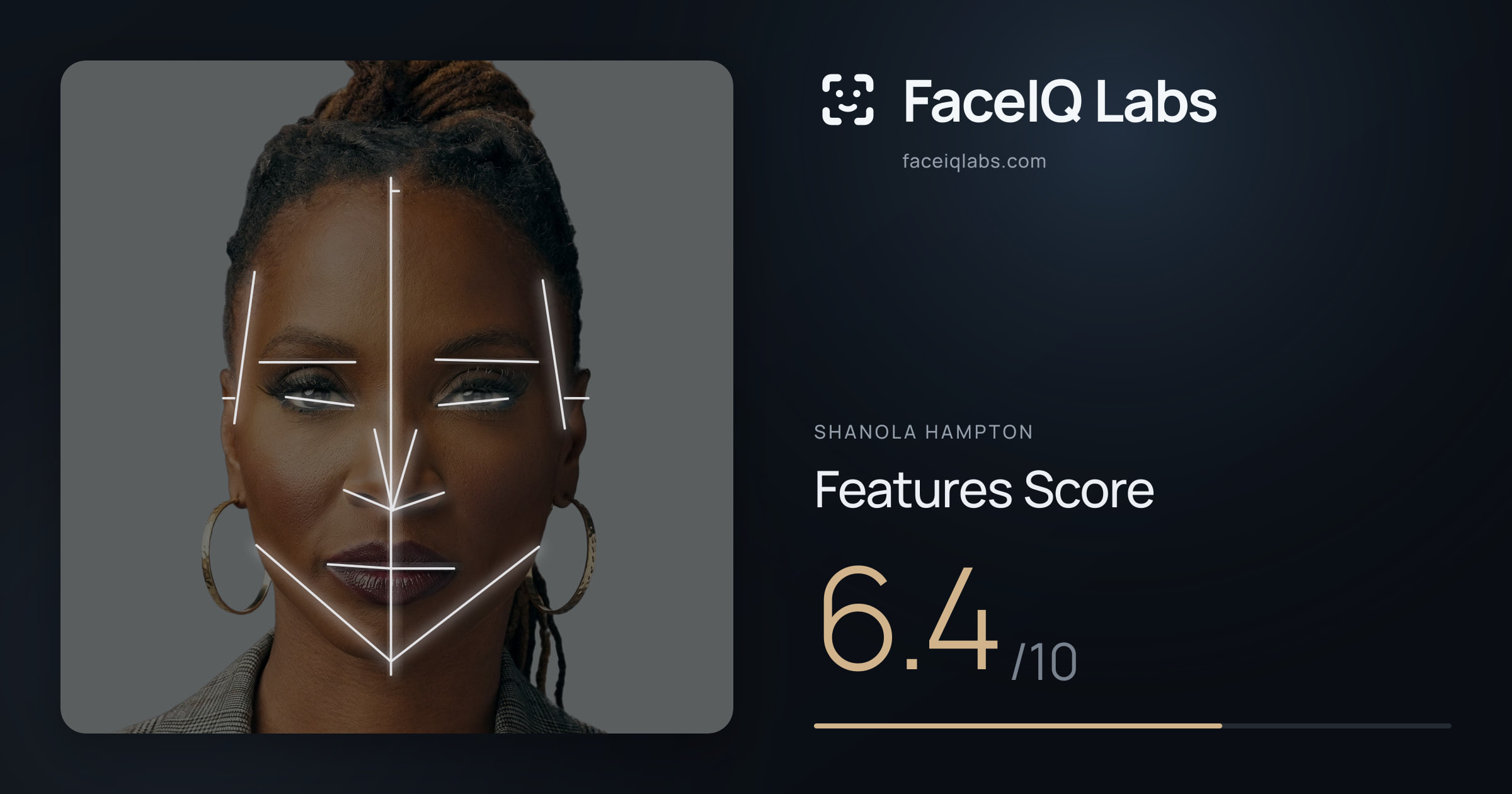 Shanola Hampton Features: 6.4/10, with each assessment drawn on the photo