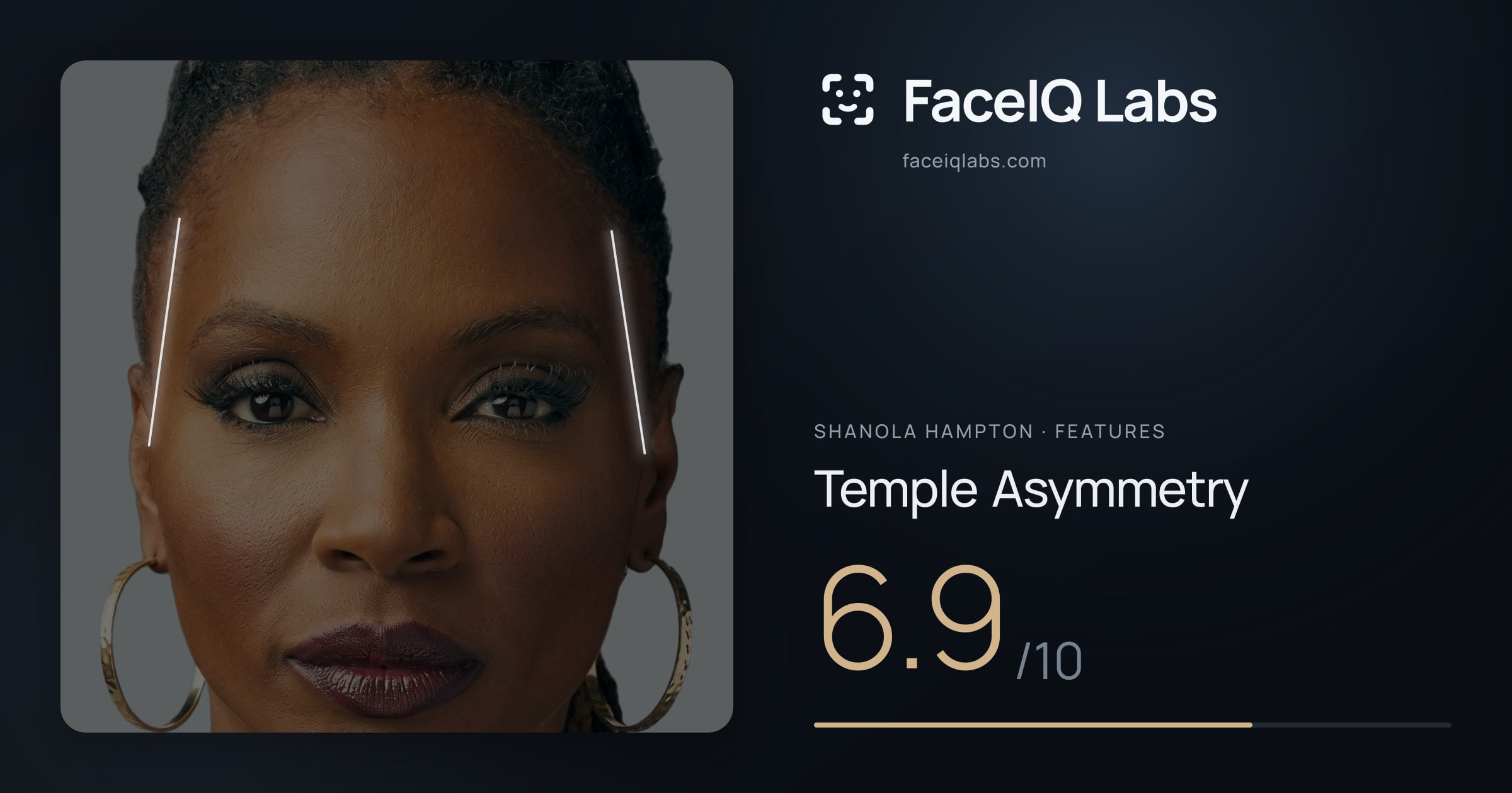 Shanola Hampton Temple Asymmetry: 6.9/10, drawn on the photo