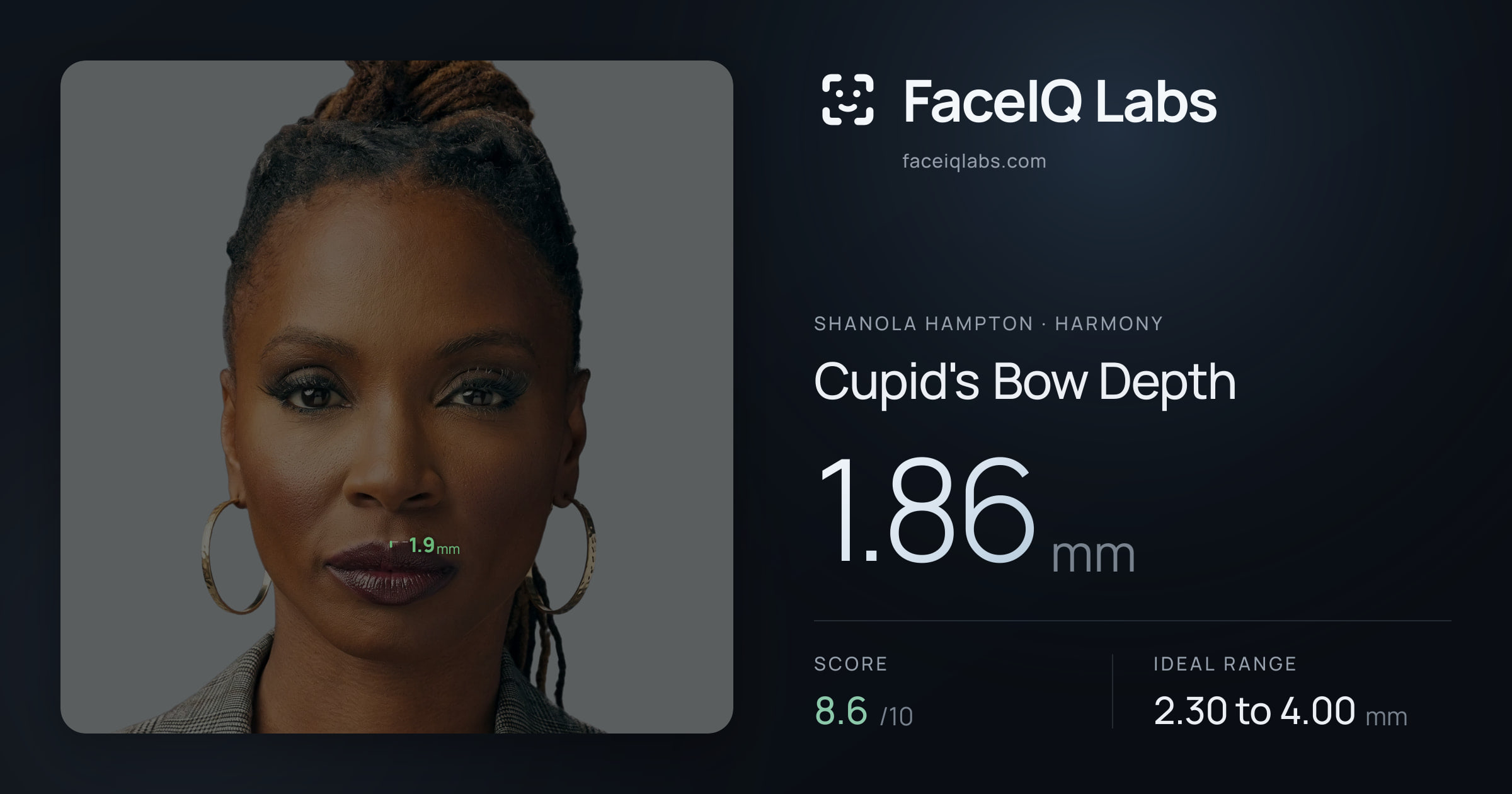 Shanola Hampton Cupid's Bow Depth: 1.86mm, drawn on the photo