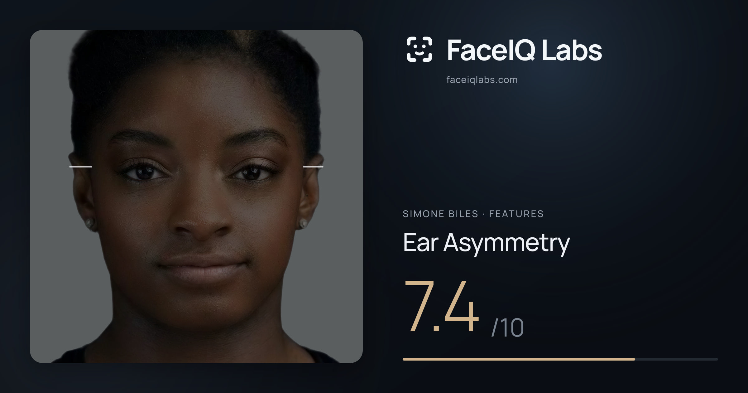 Simone Biles Ear Asymmetry: 7.4/10, drawn on the photo