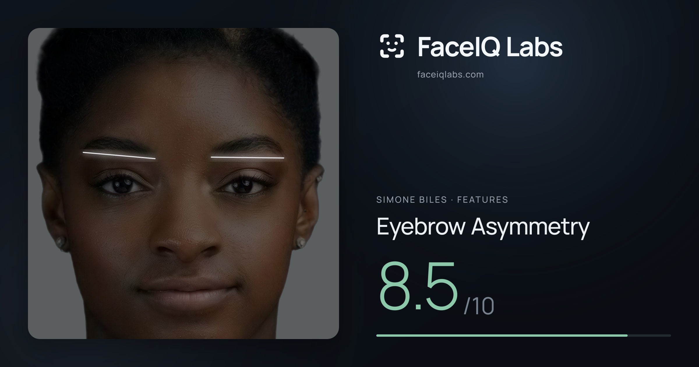 Simone Biles Eyebrow Asymmetry: 8.5/10, drawn on the photo