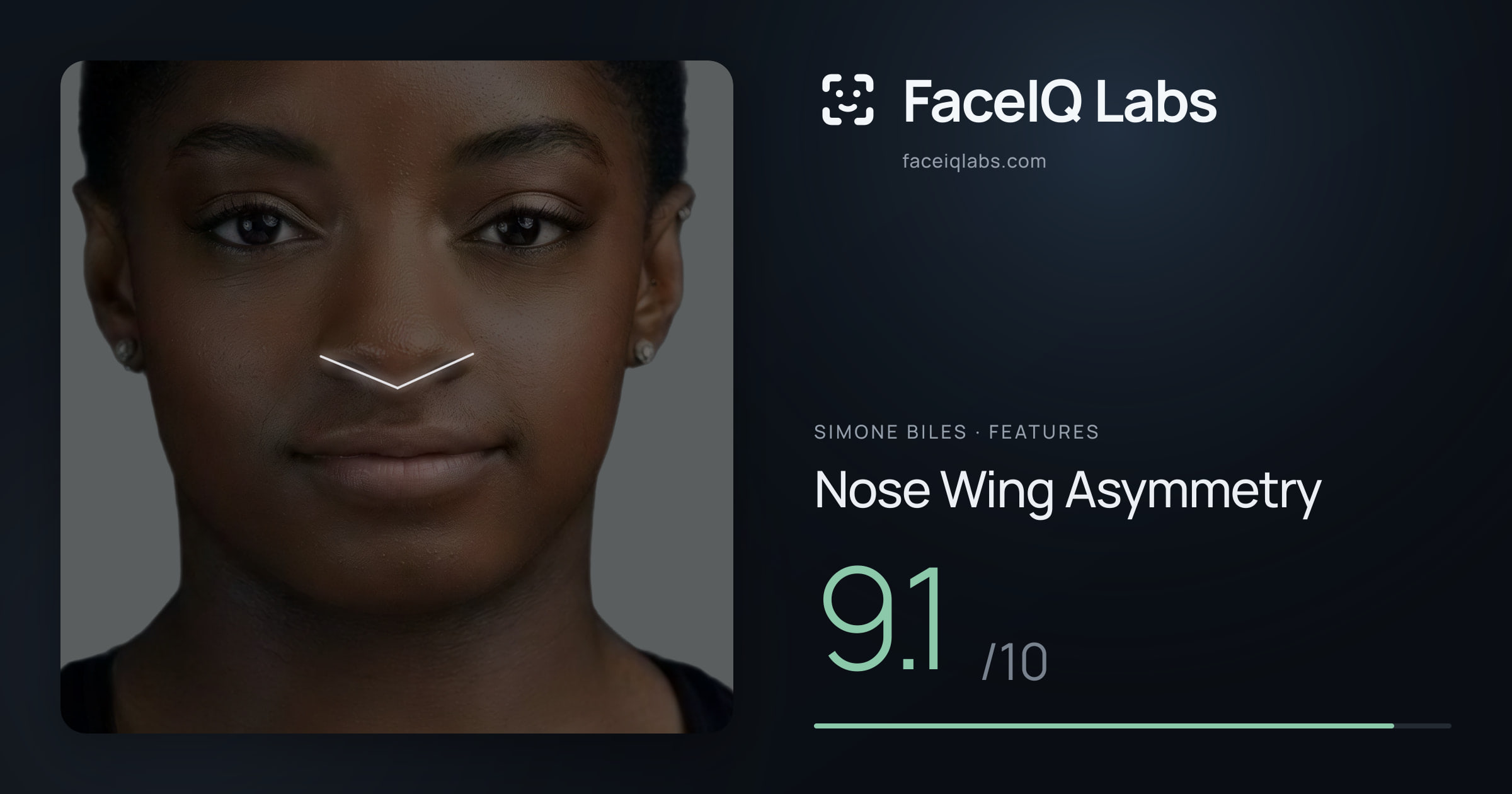 Simone Biles Nose Wing Asymmetry: 9.1/10, drawn on the photo