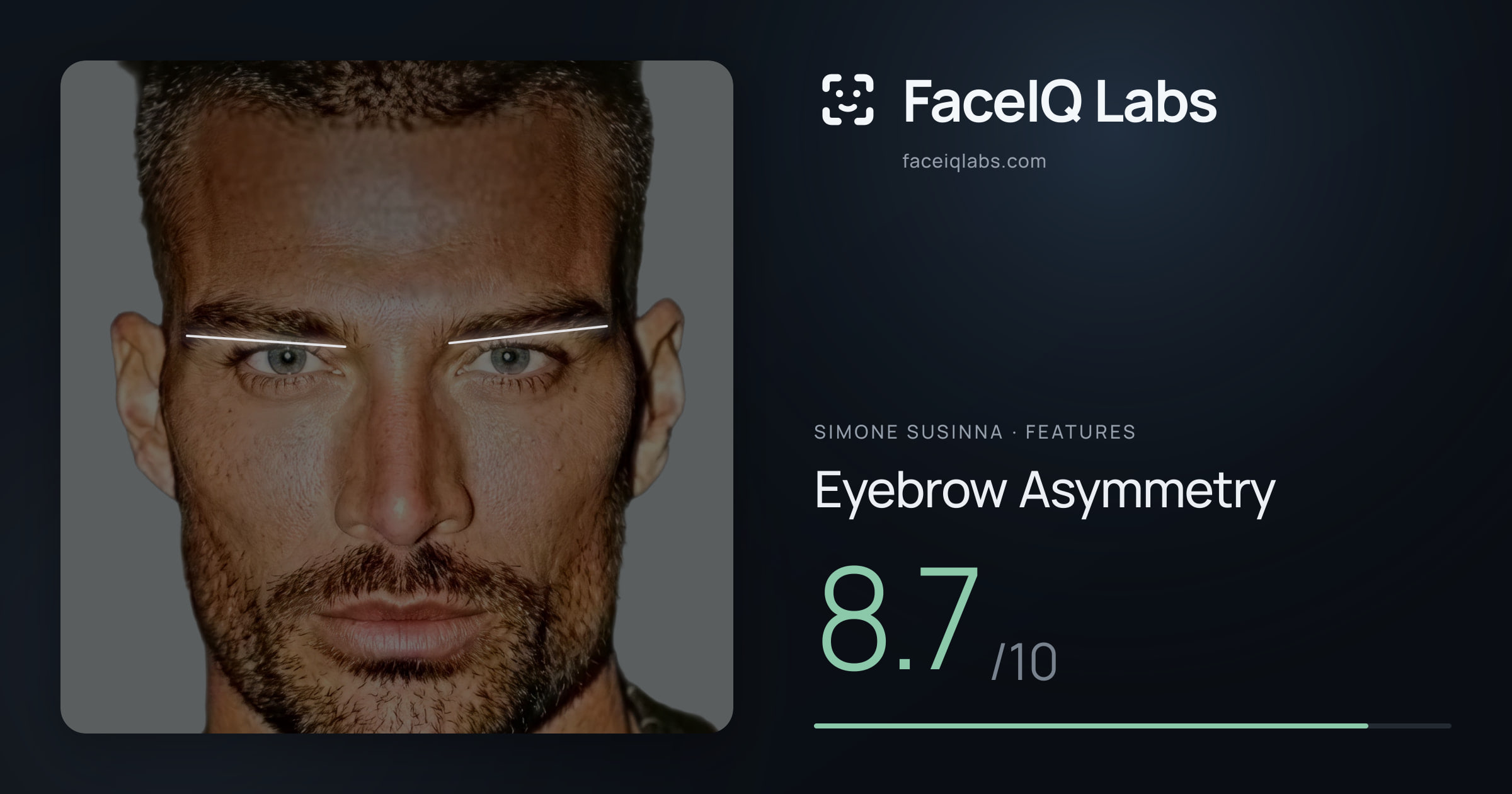 Simone Susinna Eyebrow Asymmetry: 8.7/10, drawn on the photo