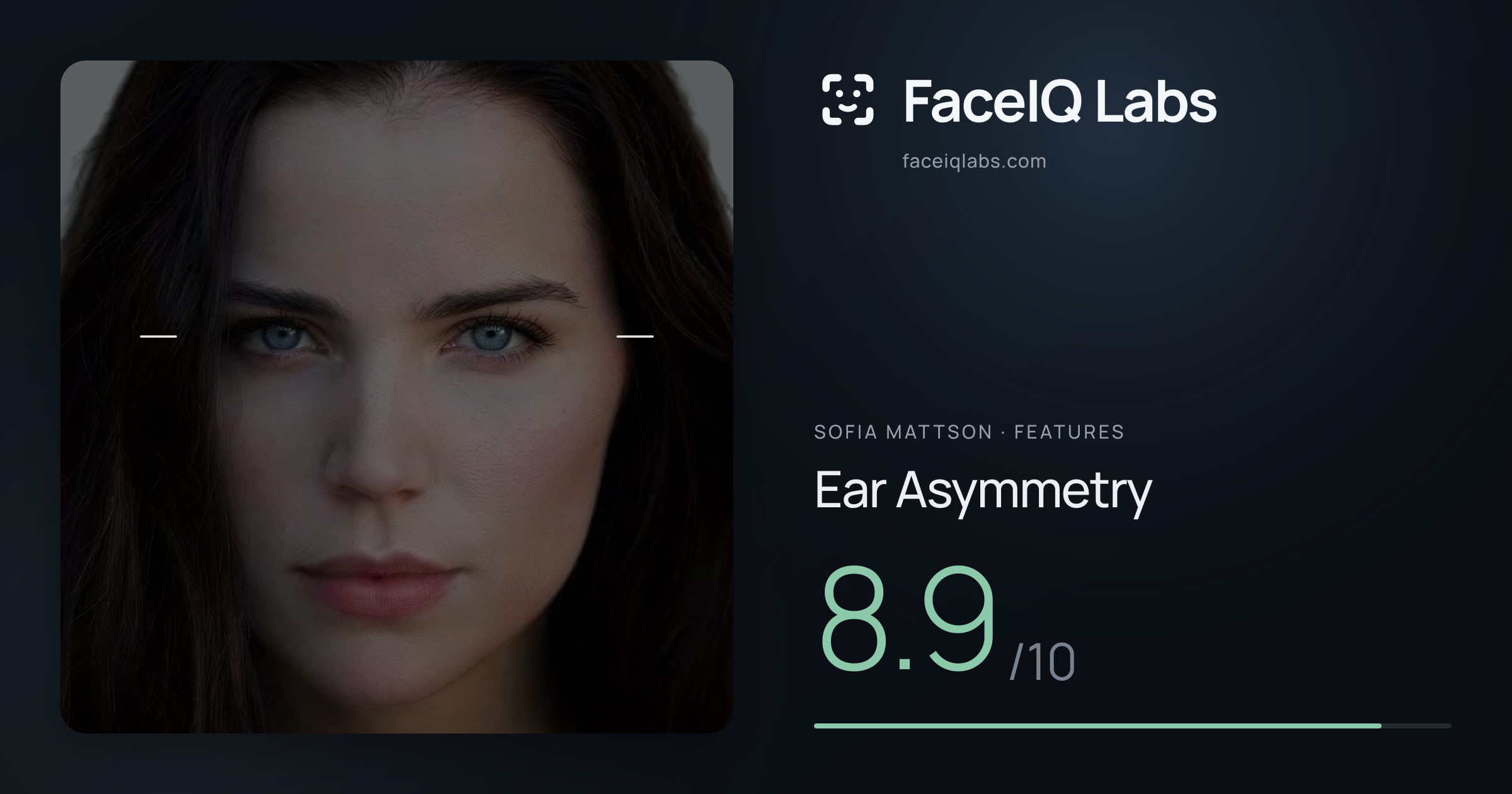 Sofia Mattson Ear Asymmetry: 8.9/10, drawn on the photo