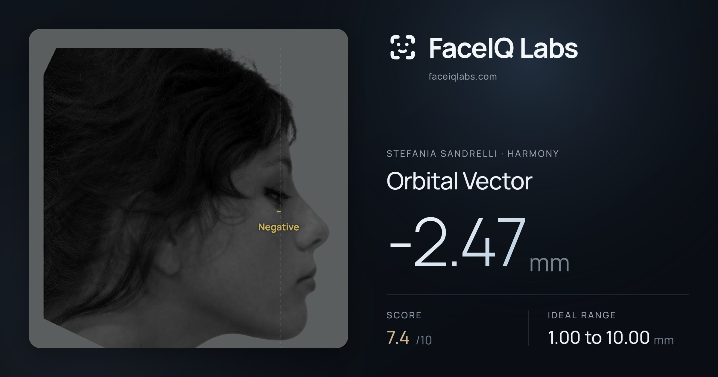 Stefania Sandrelli Orbital Vector: -2.47mm, drawn on the photo
