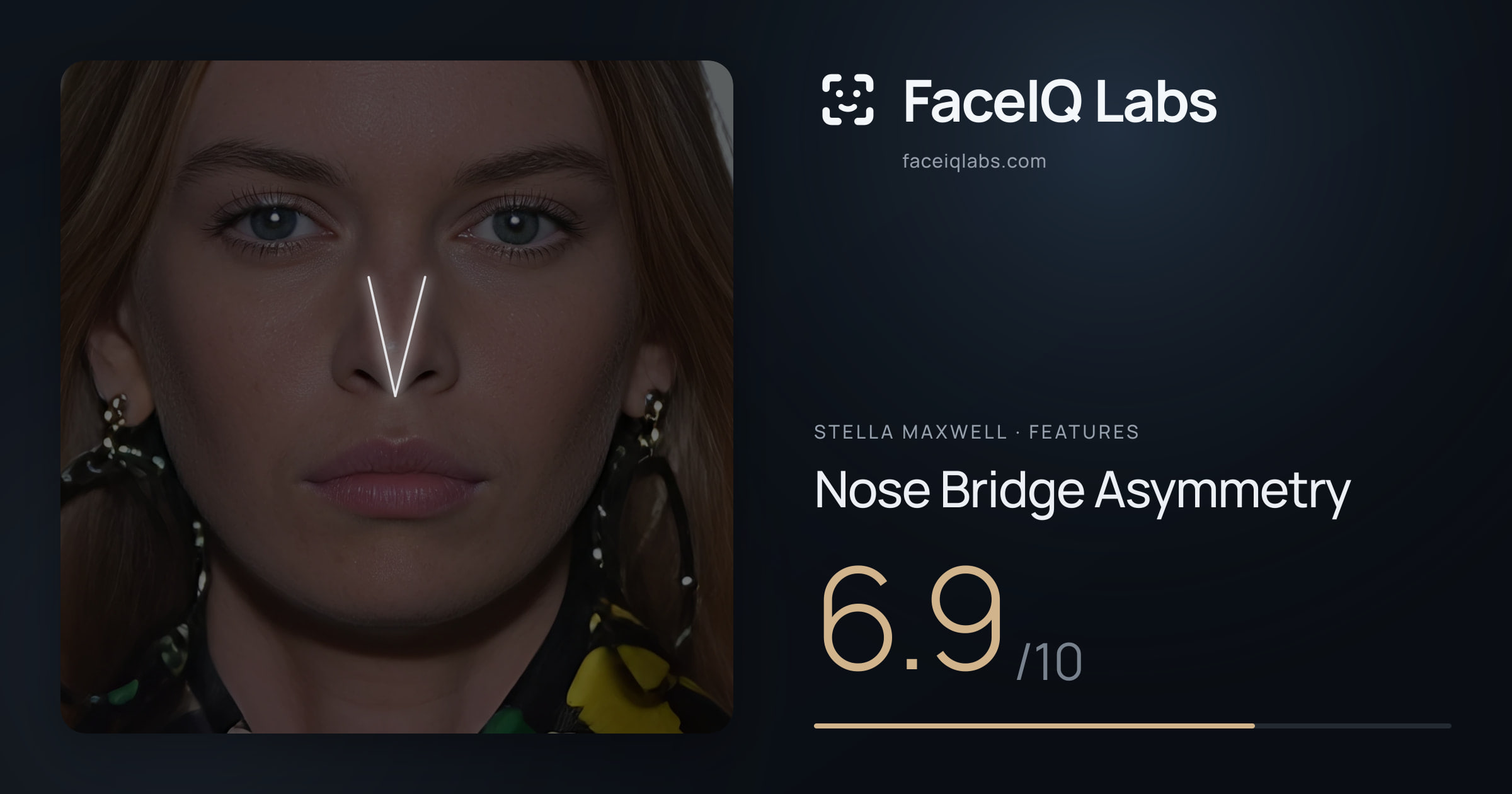Stella Maxwell Nose Bridge Asymmetry: 6.9/10, drawn on the photo