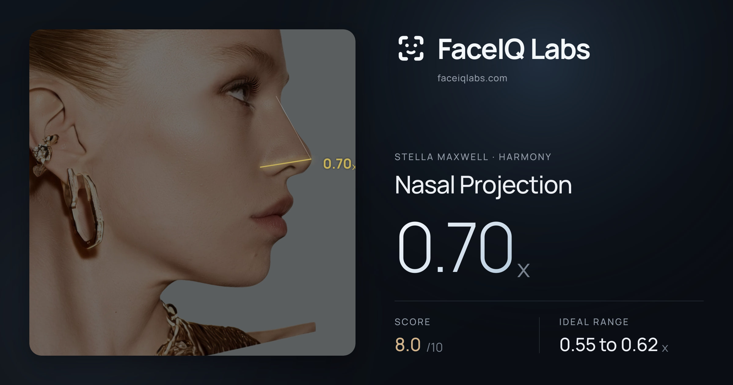 Stella Maxwell Nasal Projection: 0.70x, drawn on the photo