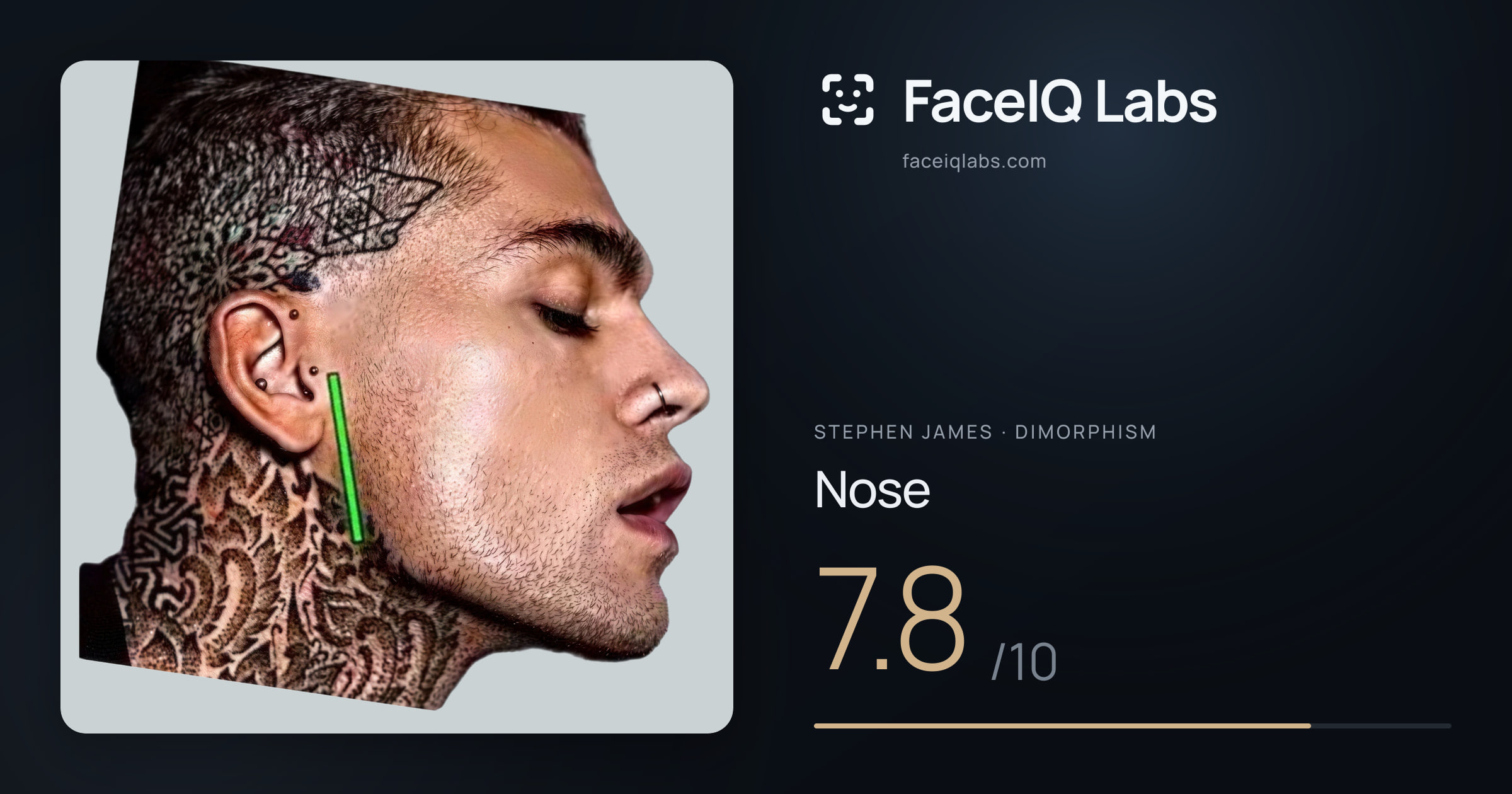 Stephen James Nose: 7.8/10, drawn on the photo