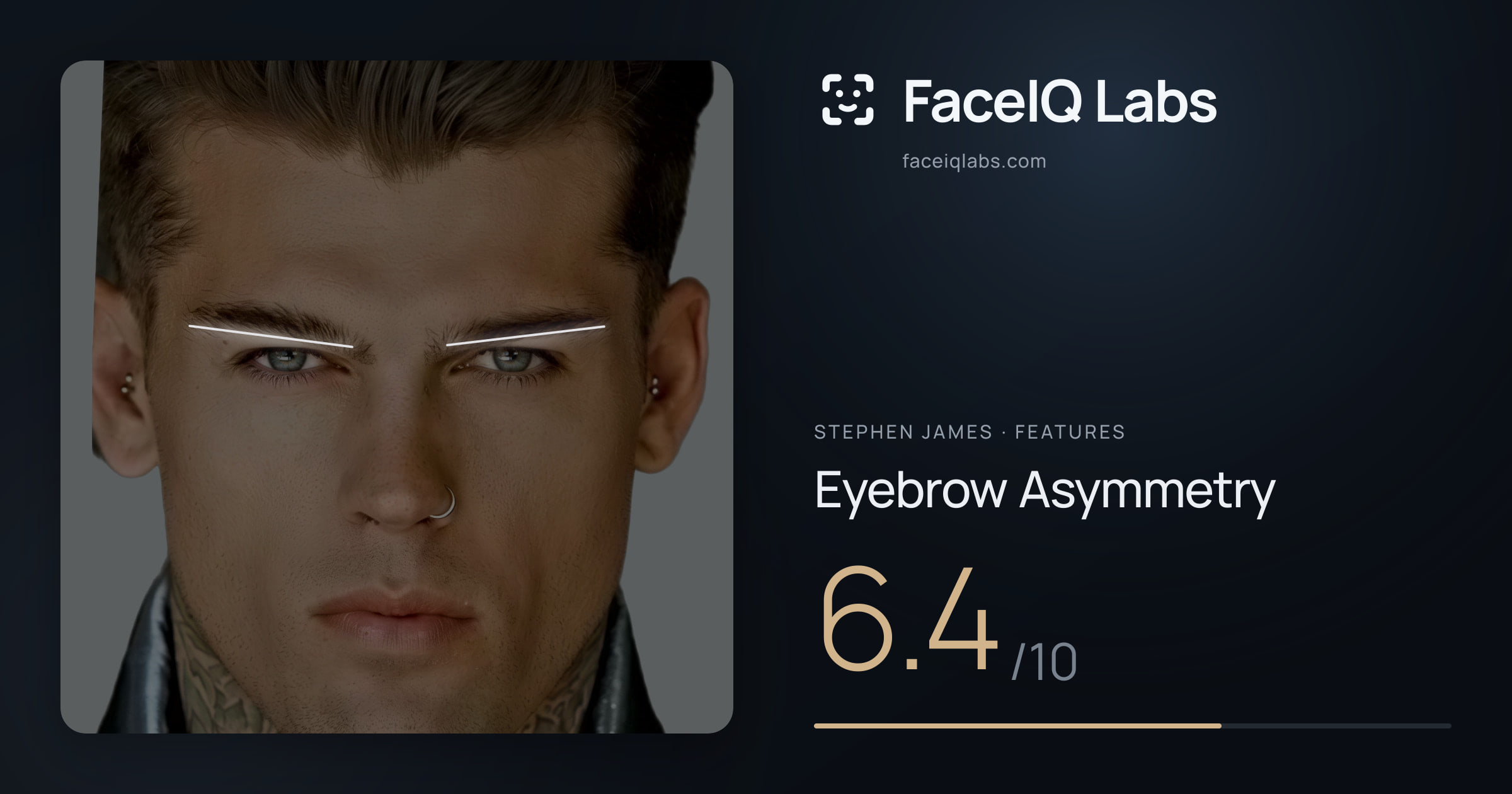 Stephen James Eyebrow Asymmetry: 6.4/10, drawn on the photo
