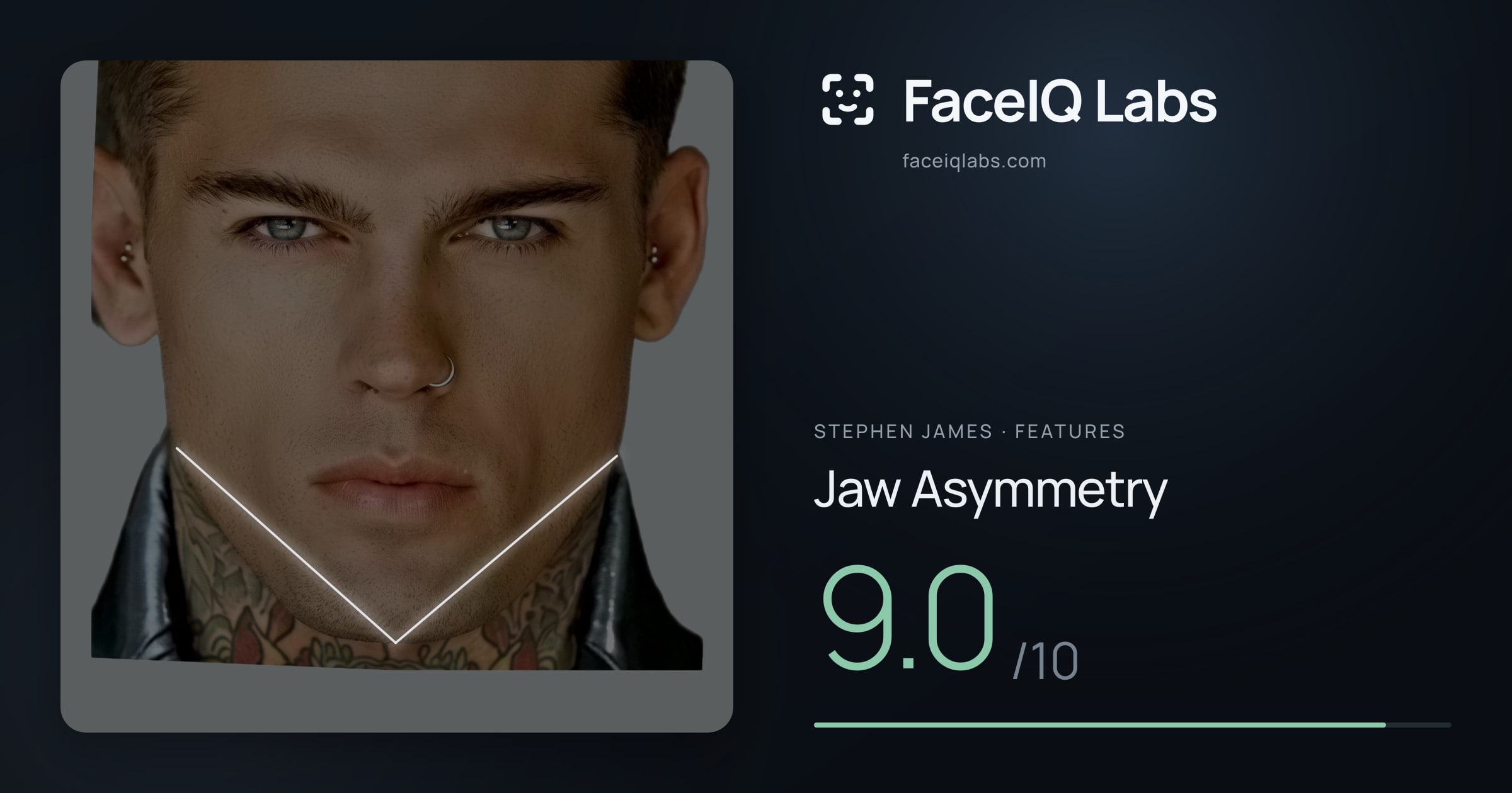 Stephen James Jaw Asymmetry: 9.0/10, drawn on the photo