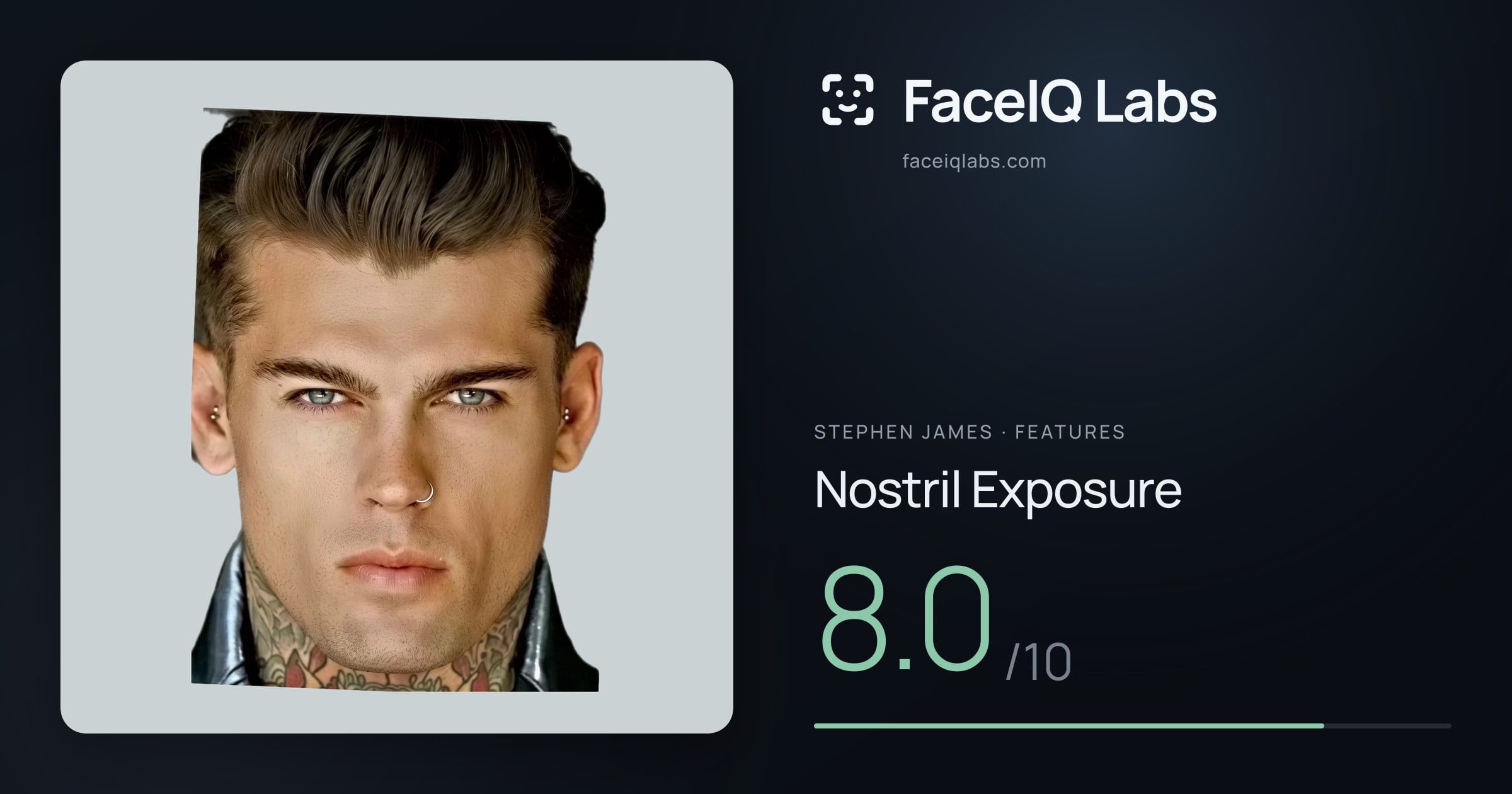 Stephen James Nostril Exposure: 8.0/10, drawn on the photo