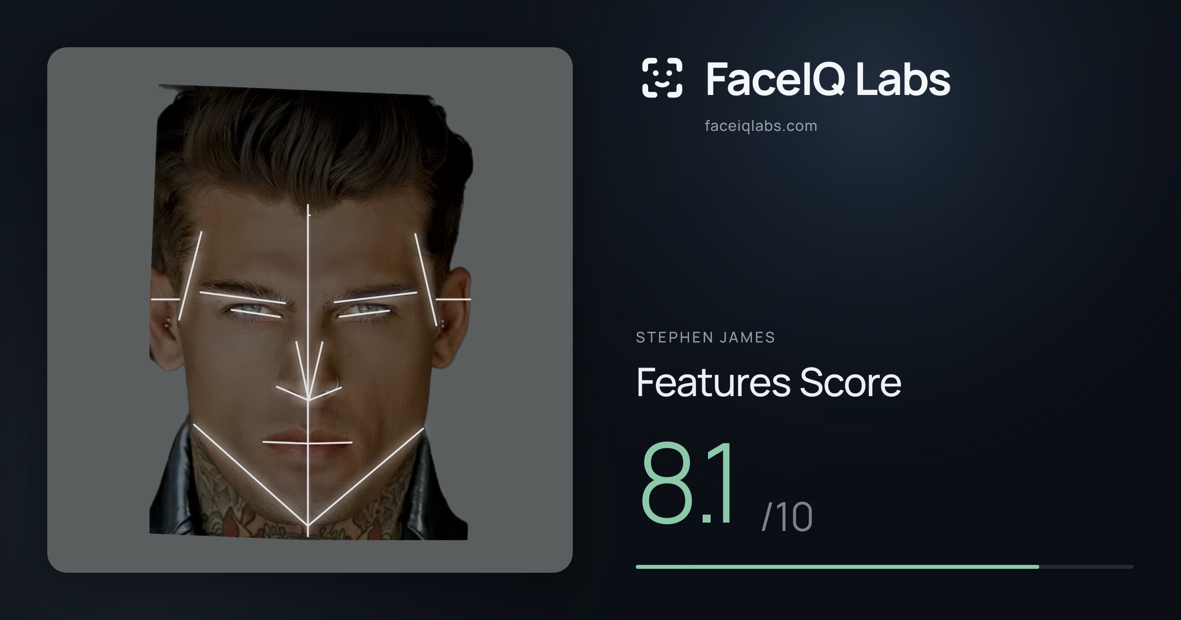 Stephen James Features: 8.1/10, with each assessment drawn on the photo