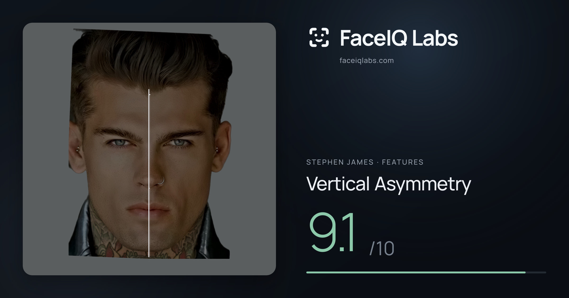Stephen James Vertical Asymmetry: 9.1/10, drawn on the photo
