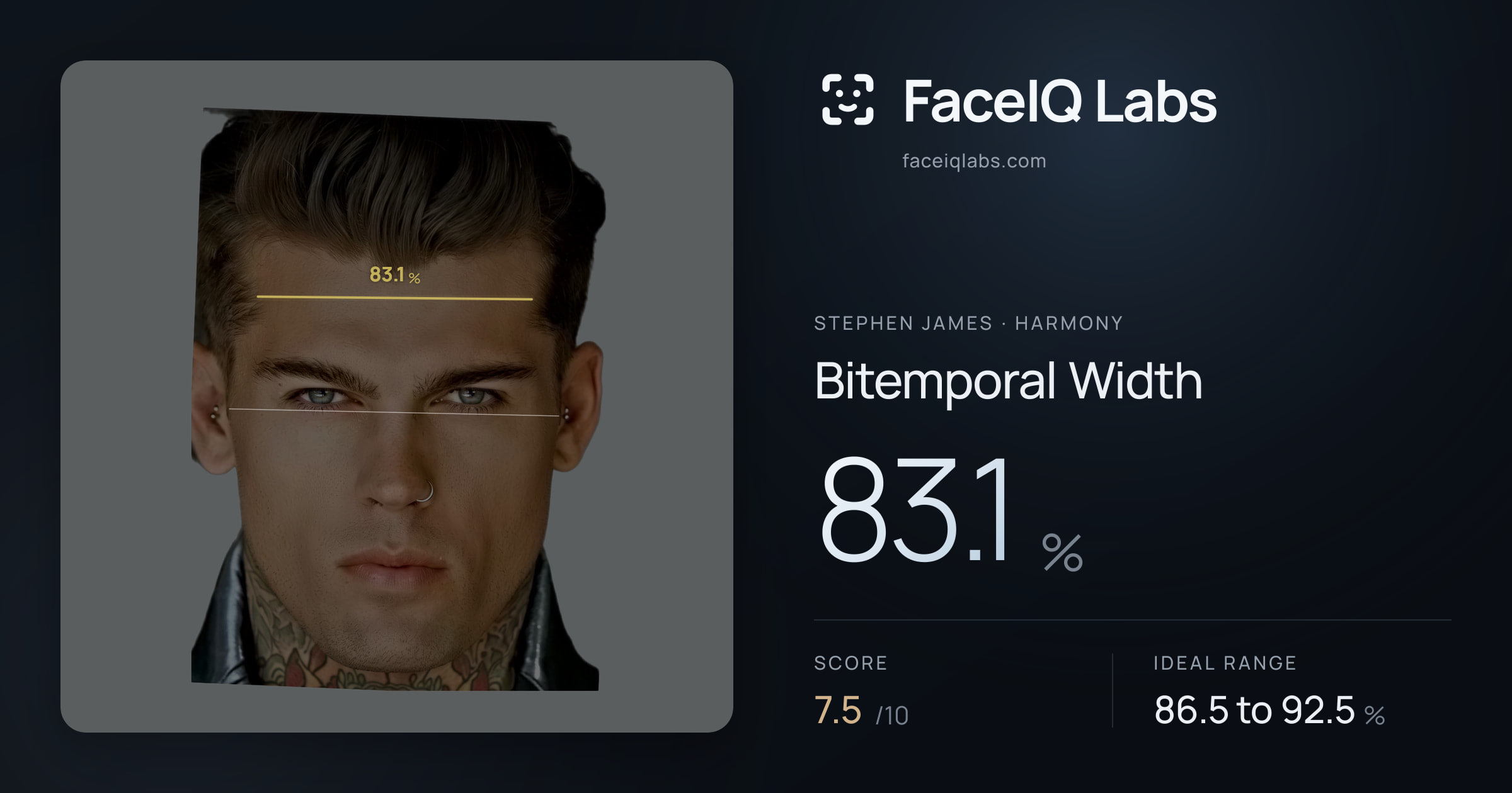 Stephen James Bitemporal Width: 83.1%, drawn on the photo