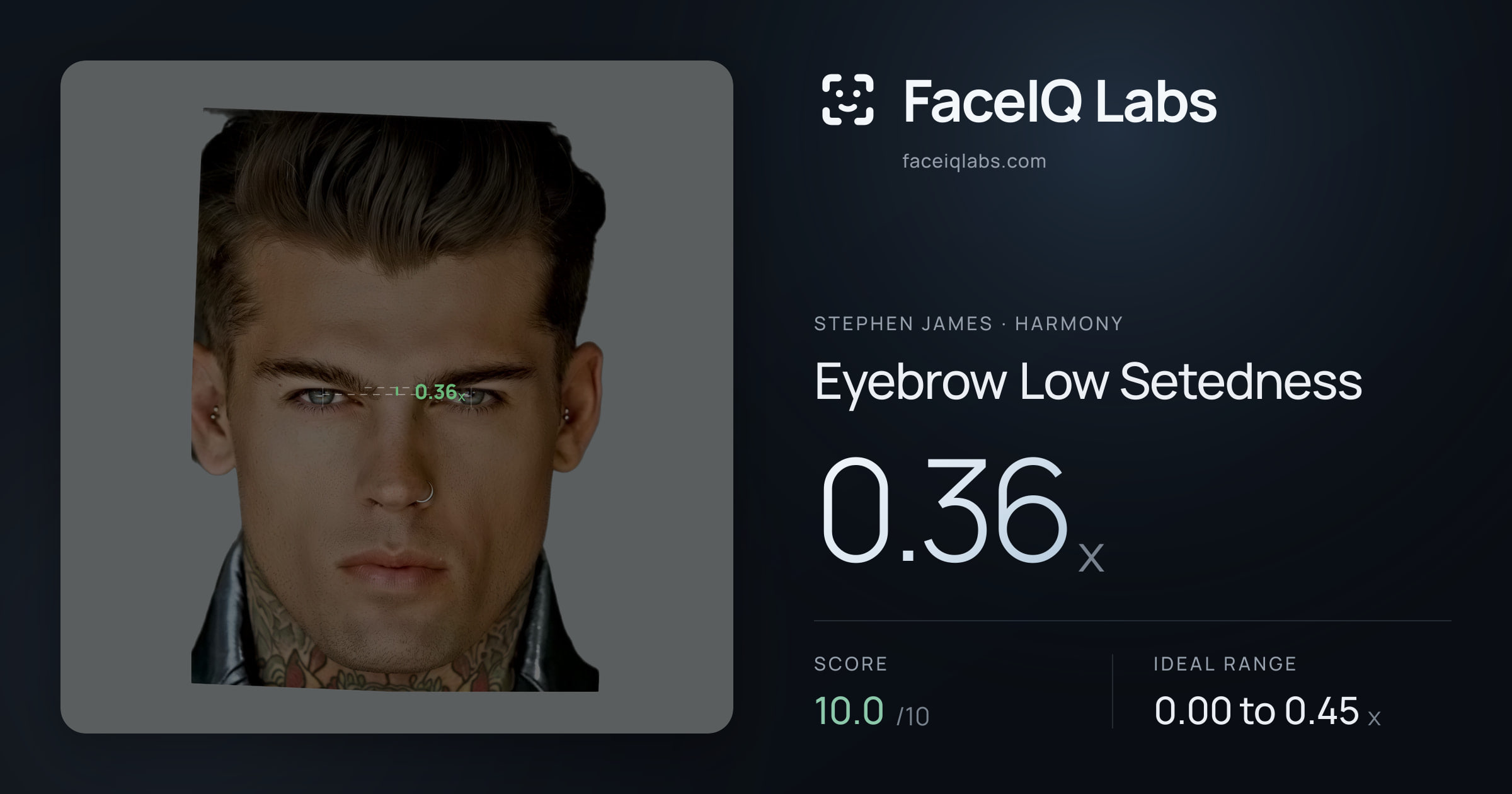 Stephen James Eyebrow Low Setedness: 0.36x, drawn on the photo