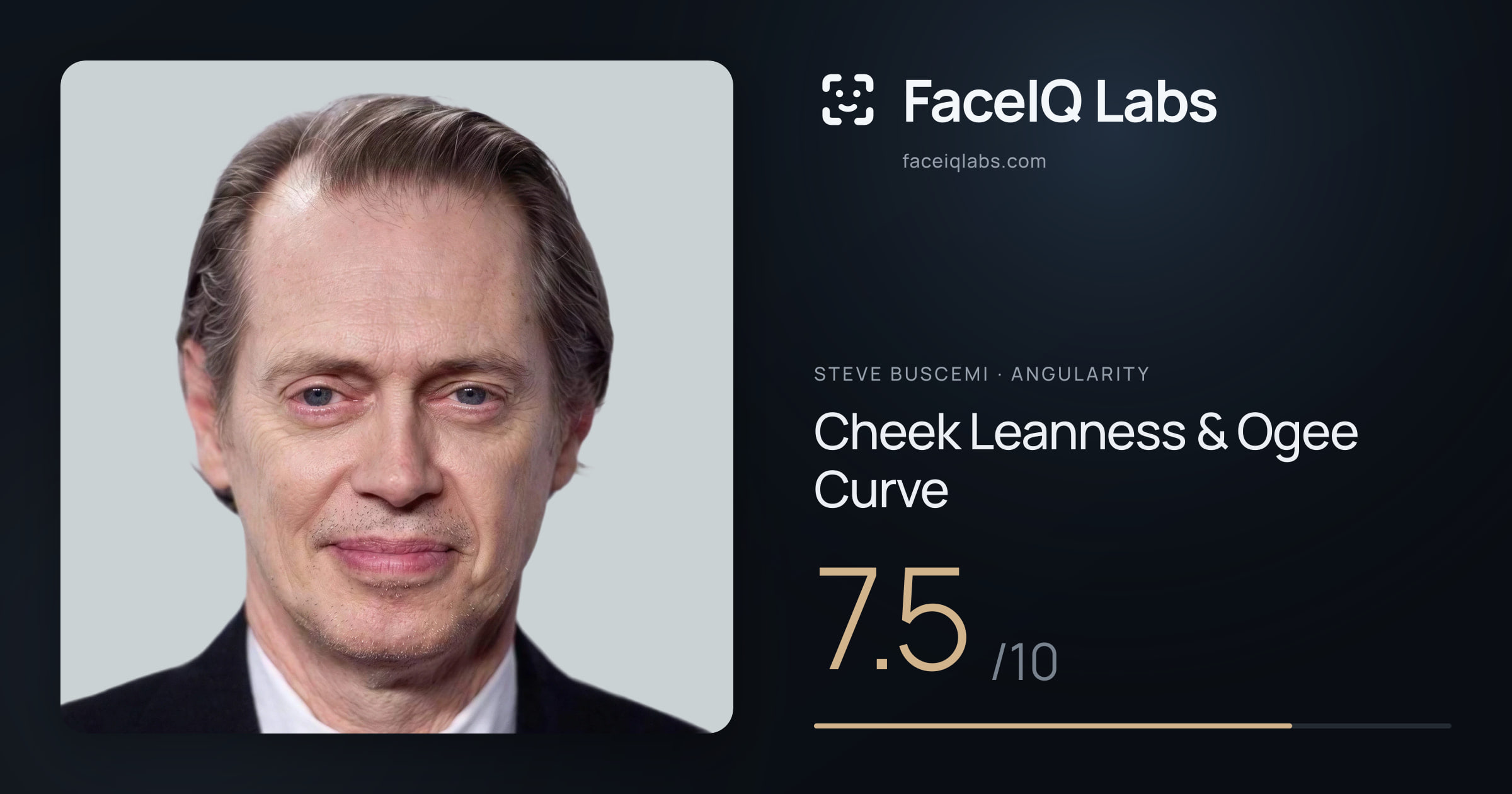 Steve Buscemi Cheek Leanness & Ogee Curve: 7.5/10, drawn on the photo