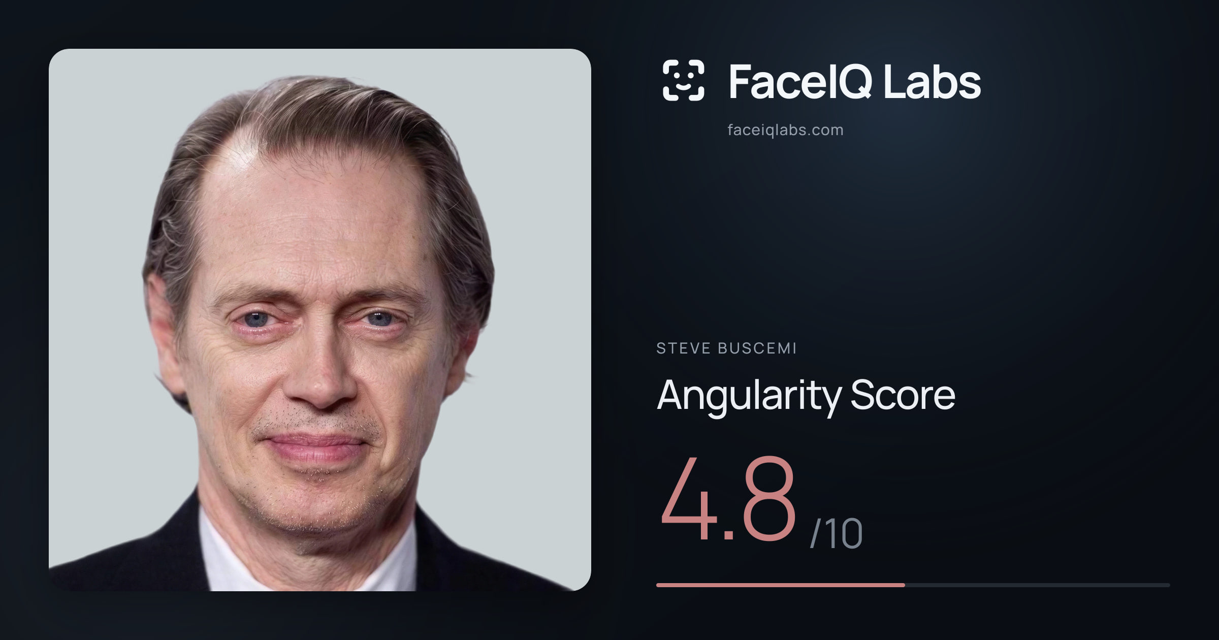 Steve Buscemi Angularity: 4.8/10, with each assessment drawn on the photo