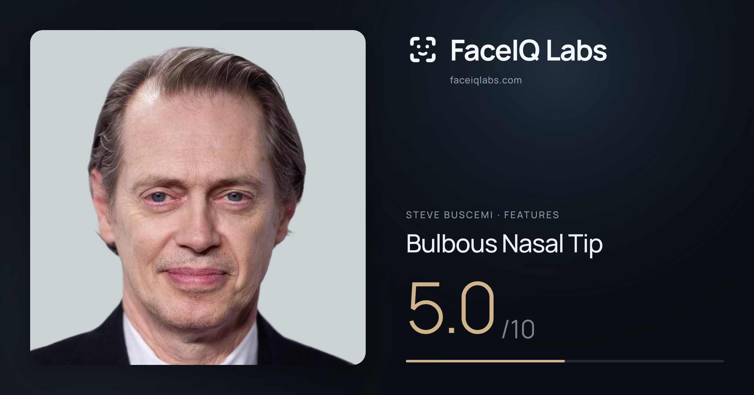 Steve Buscemi Bulbous Nasal Tip: 5.0/10, drawn on the photo