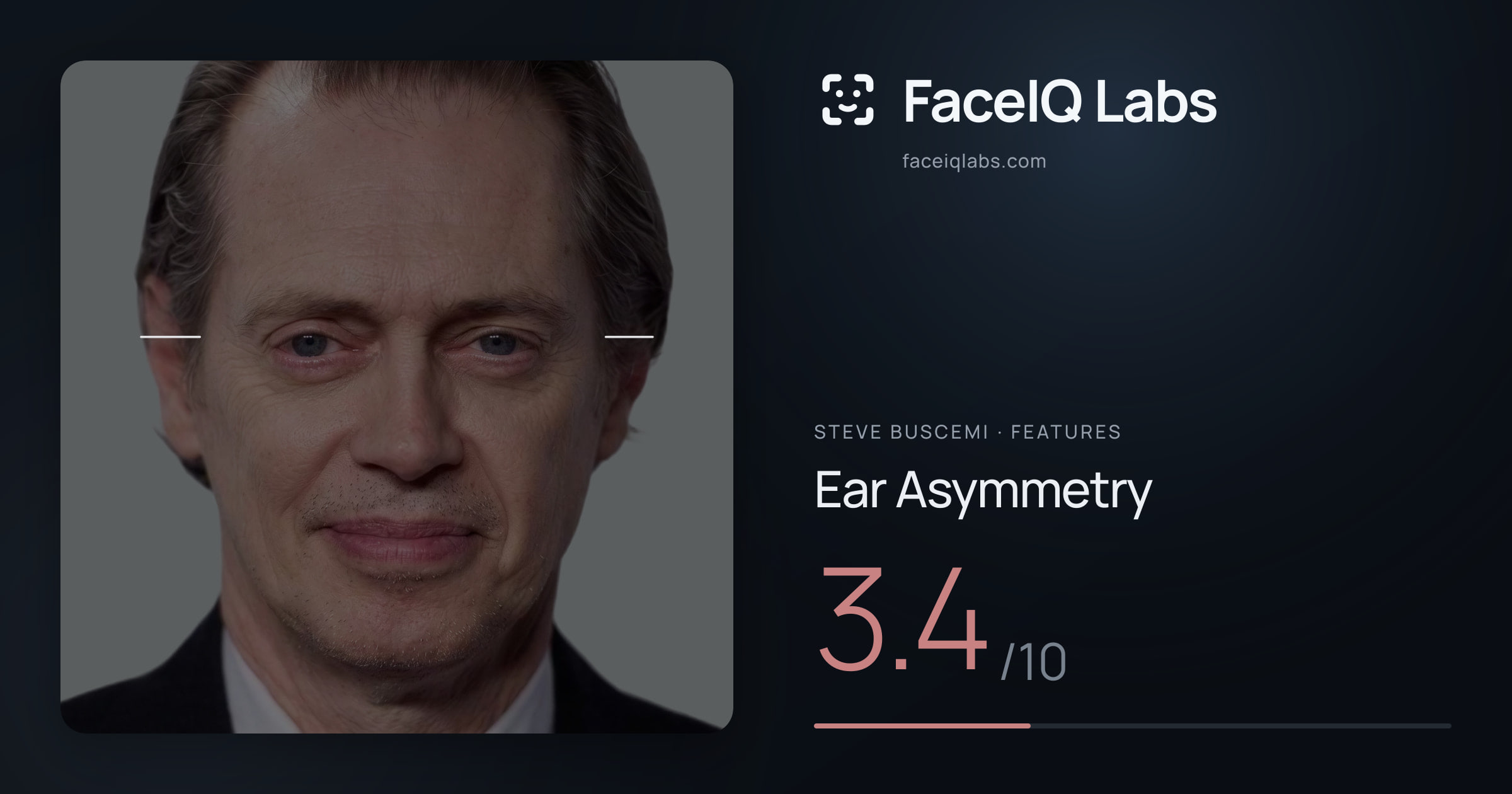 Steve Buscemi Ear Asymmetry: 3.4/10, drawn on the photo