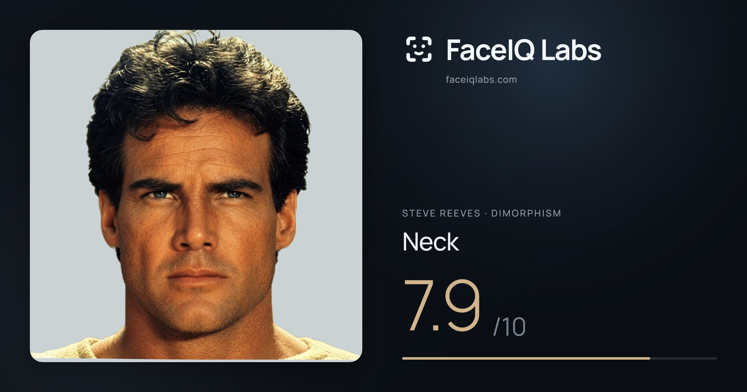 Steve Reeves Neck: 7.9/10, drawn on the photo
