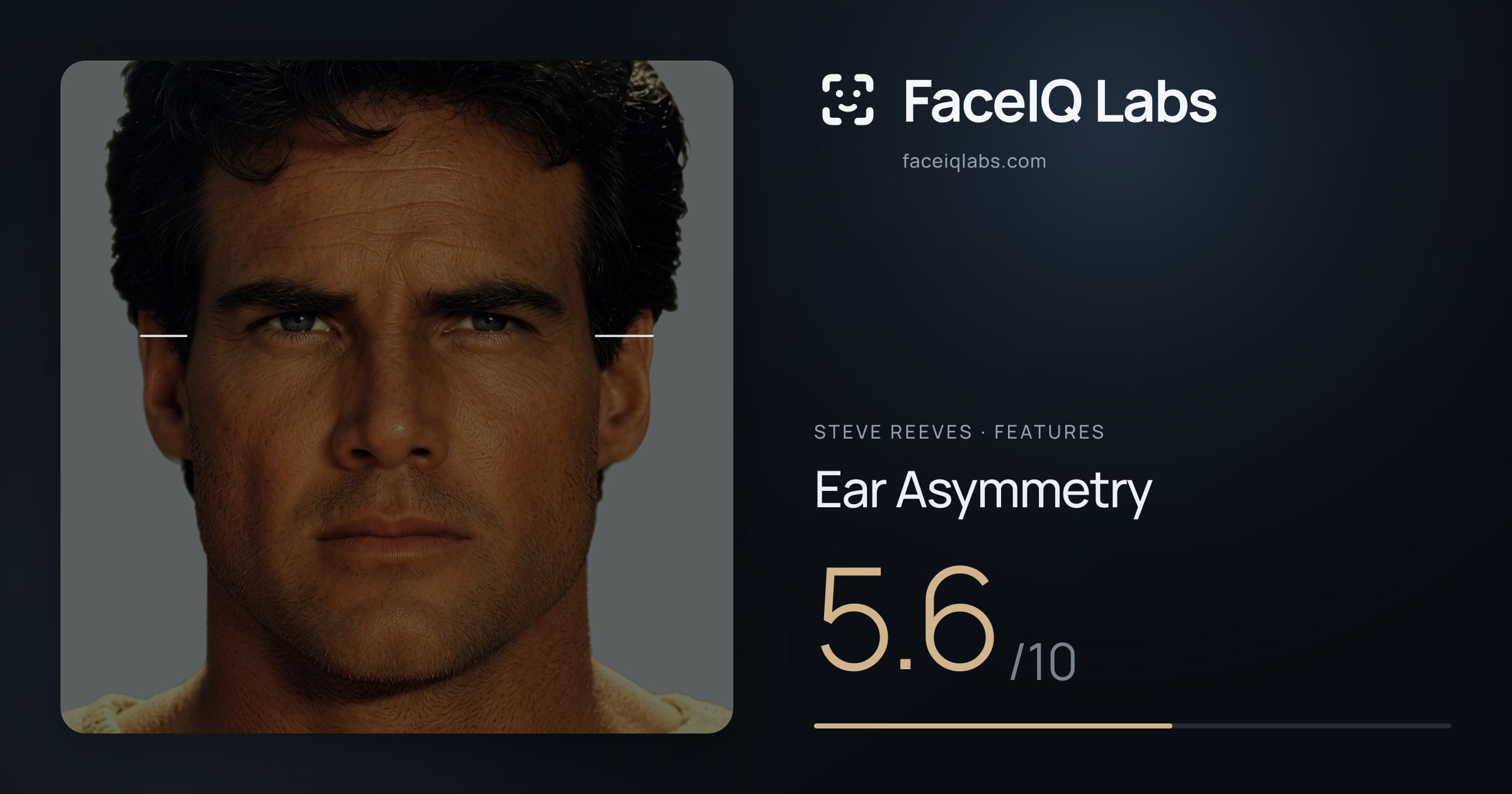 Steve Reeves Ear Asymmetry: 5.6/10, drawn on the photo