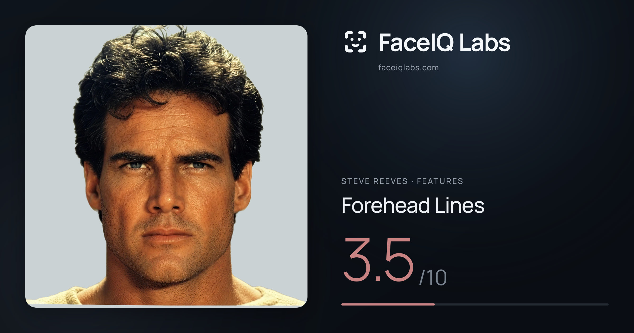 Steve Reeves Forehead Lines: 3.5/10, drawn on the photo